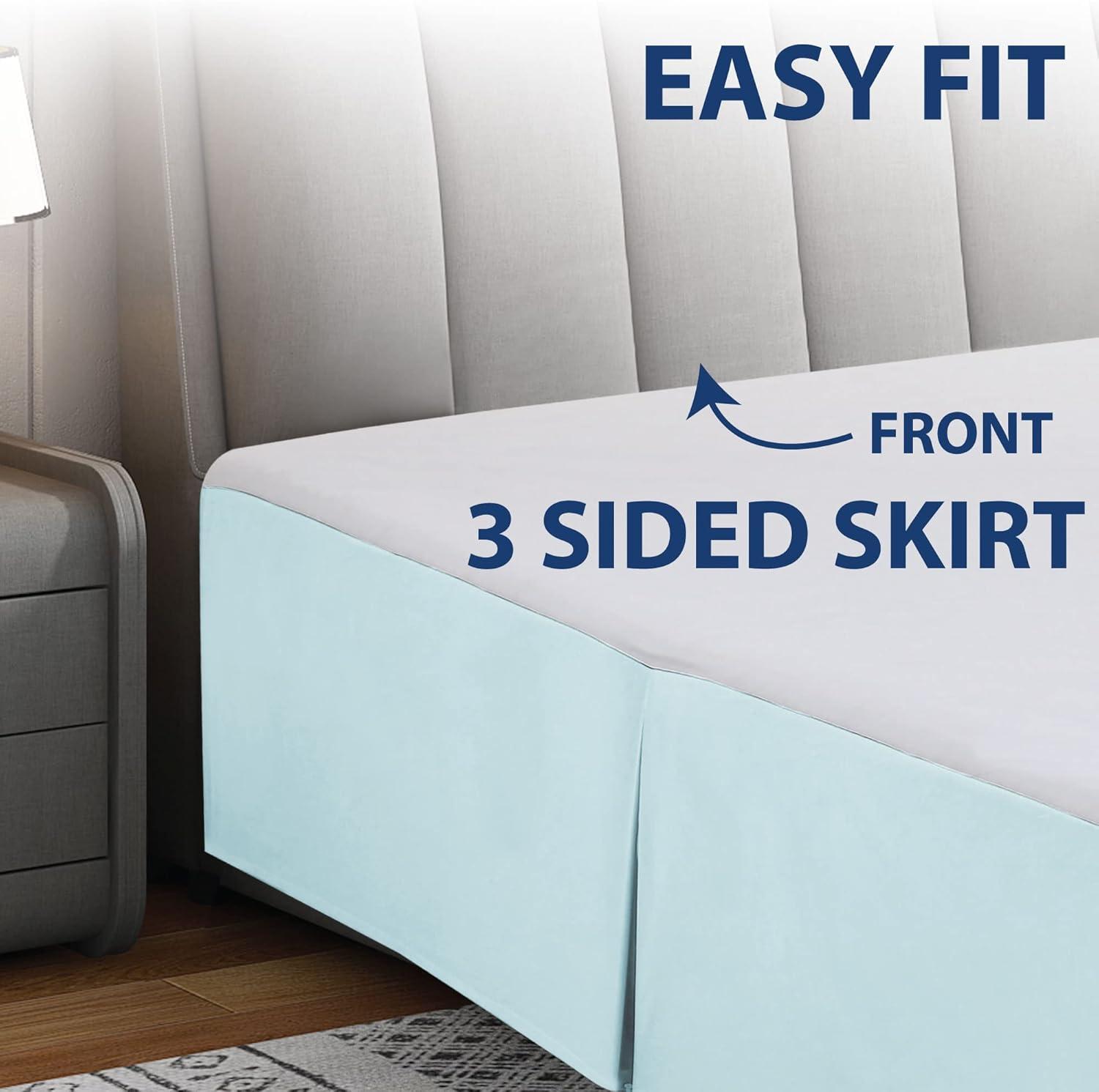 Aqua Twin Polyester Pleated Bed Skirt with Split Corners