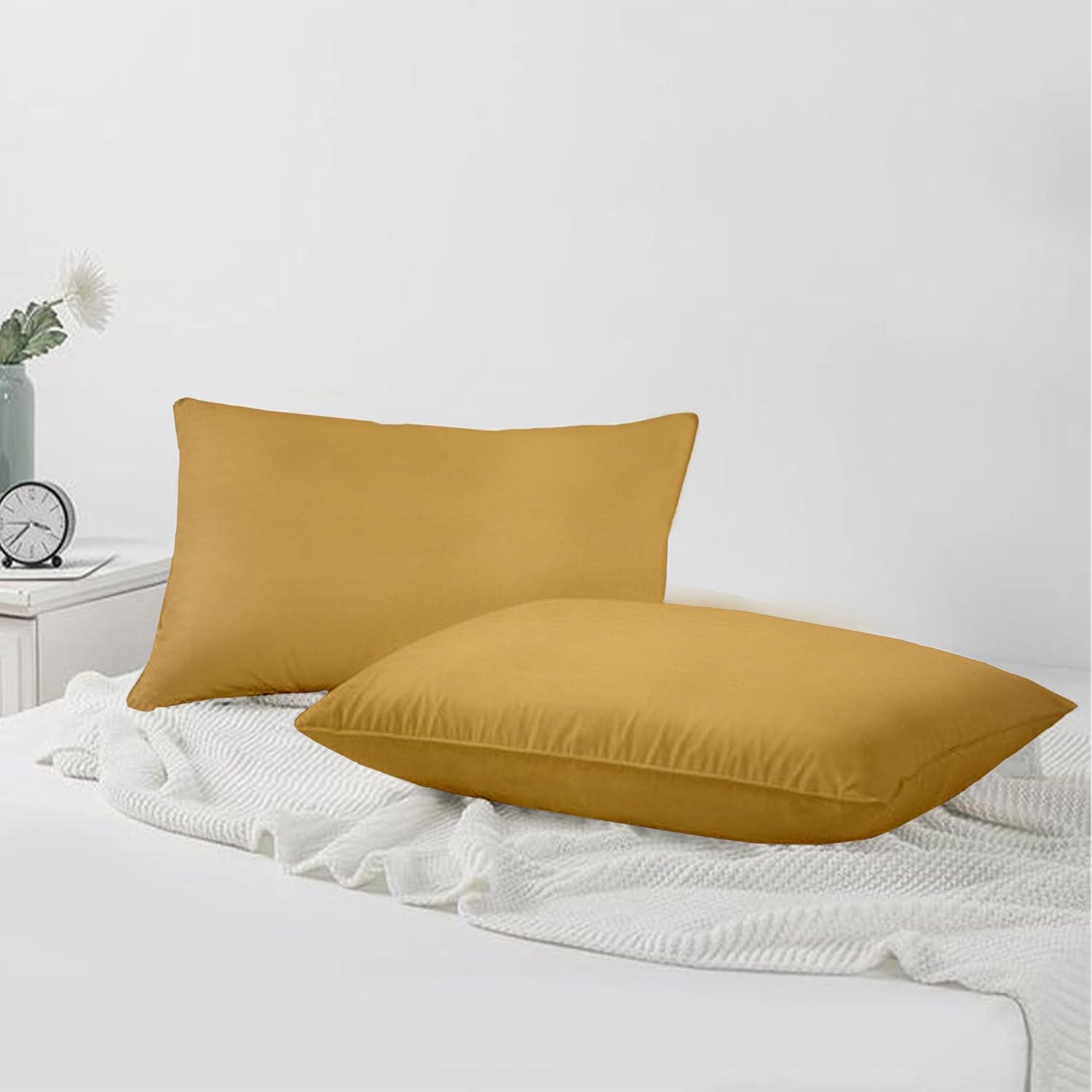 A1HC Set of 2 Luxurious Fine Soft Velvet Throw Pillow Covers Only, Vibrant Colors and Hidden YKK Zipper. Enhance your Living Space with Decorative Couch Pillow 12"x20", Mustard Yellow