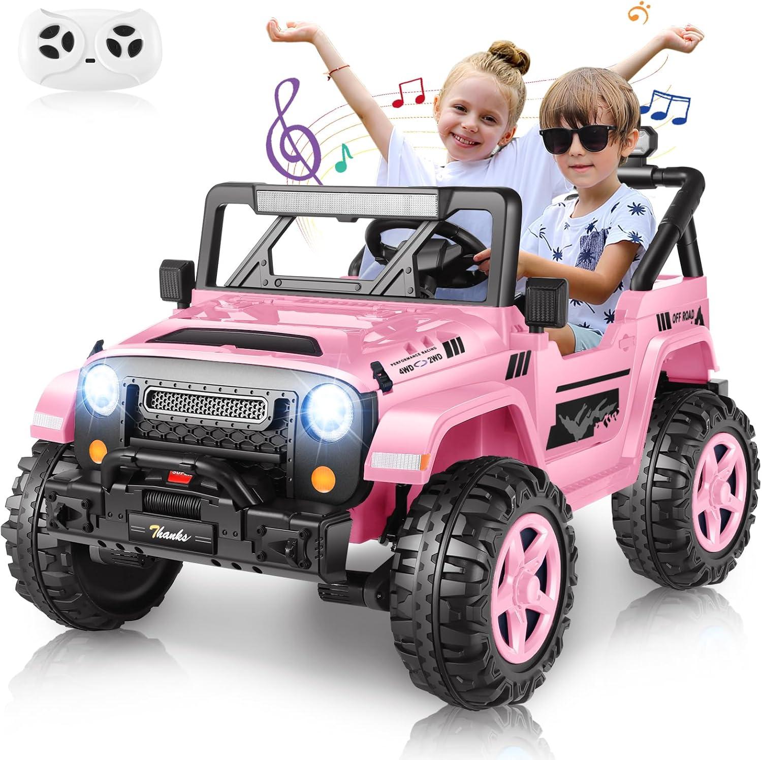 Hikiddo 24V 9Ah Ride on Toy for Big Kids, 2-Seater Powered Ride-on Truck Car with Remote - Pink