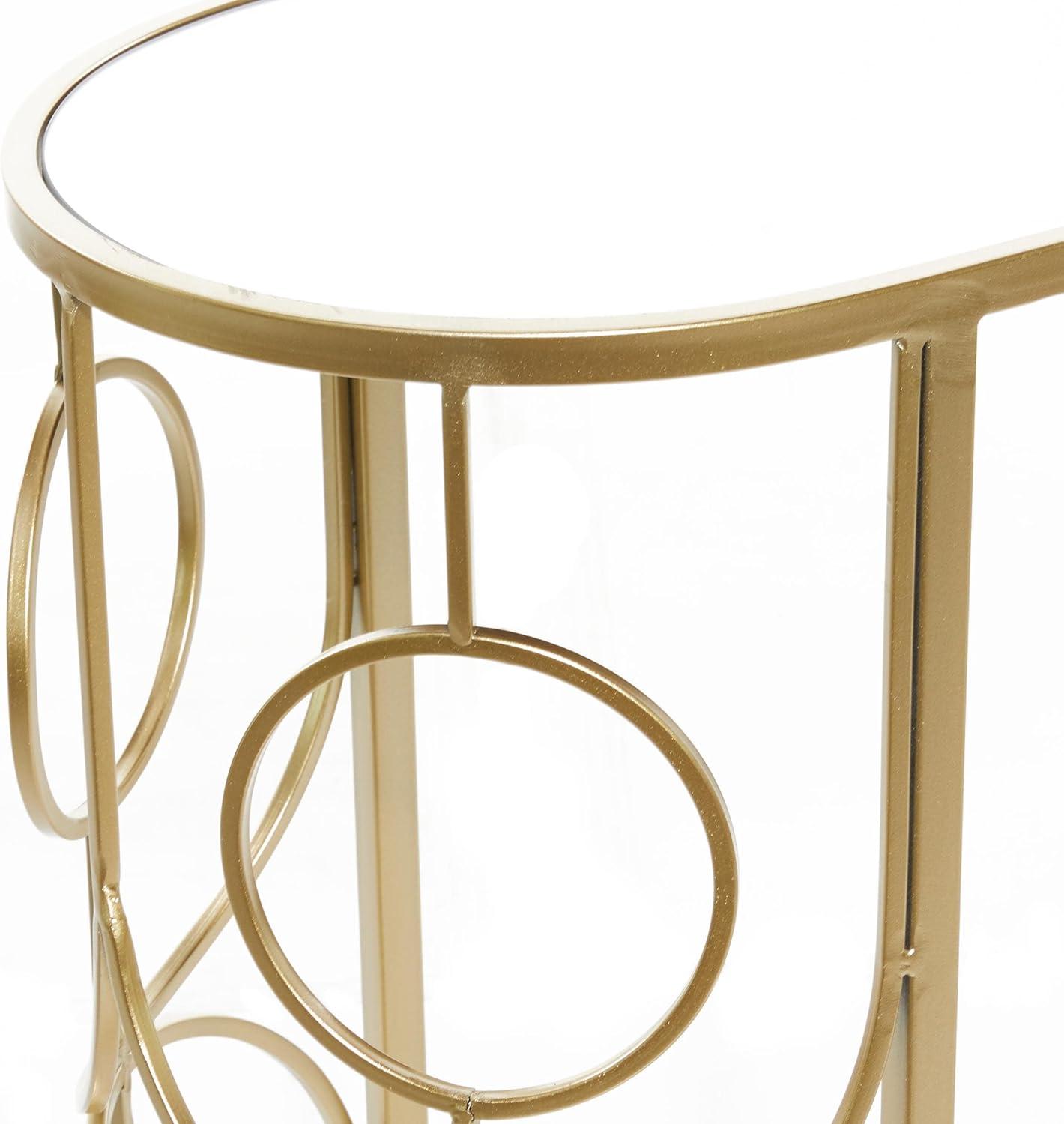 Contemporary Mirrored Accent Table Gold - Olivia & May: No Assembly, Indoor Use, Iron Frame