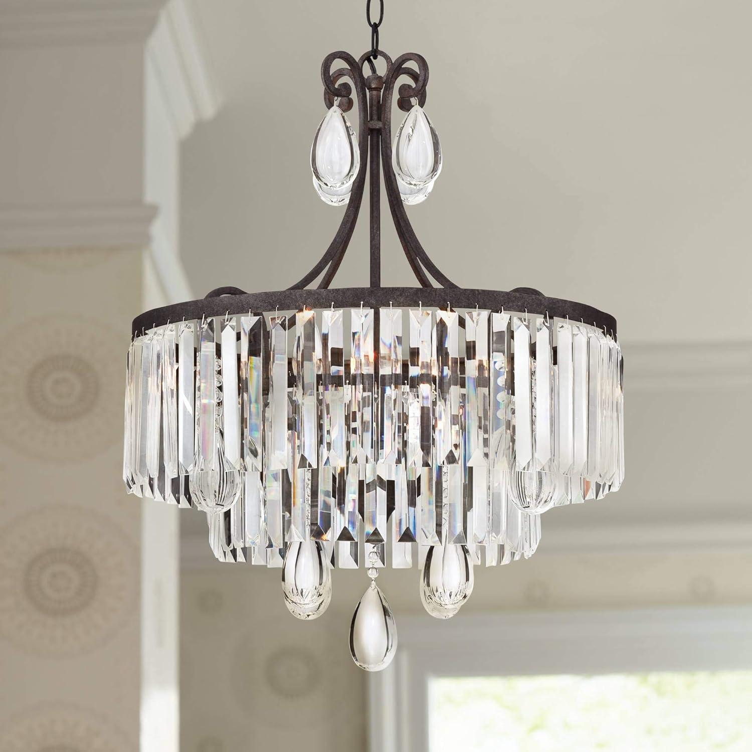 Vienna Full Spectrum Bruini Bronze Crystal Pendant Chandelier 20" Wide Rustic Scroll 4-Light Fixture for Dining Room House Foyer Kitchen Entryway Home