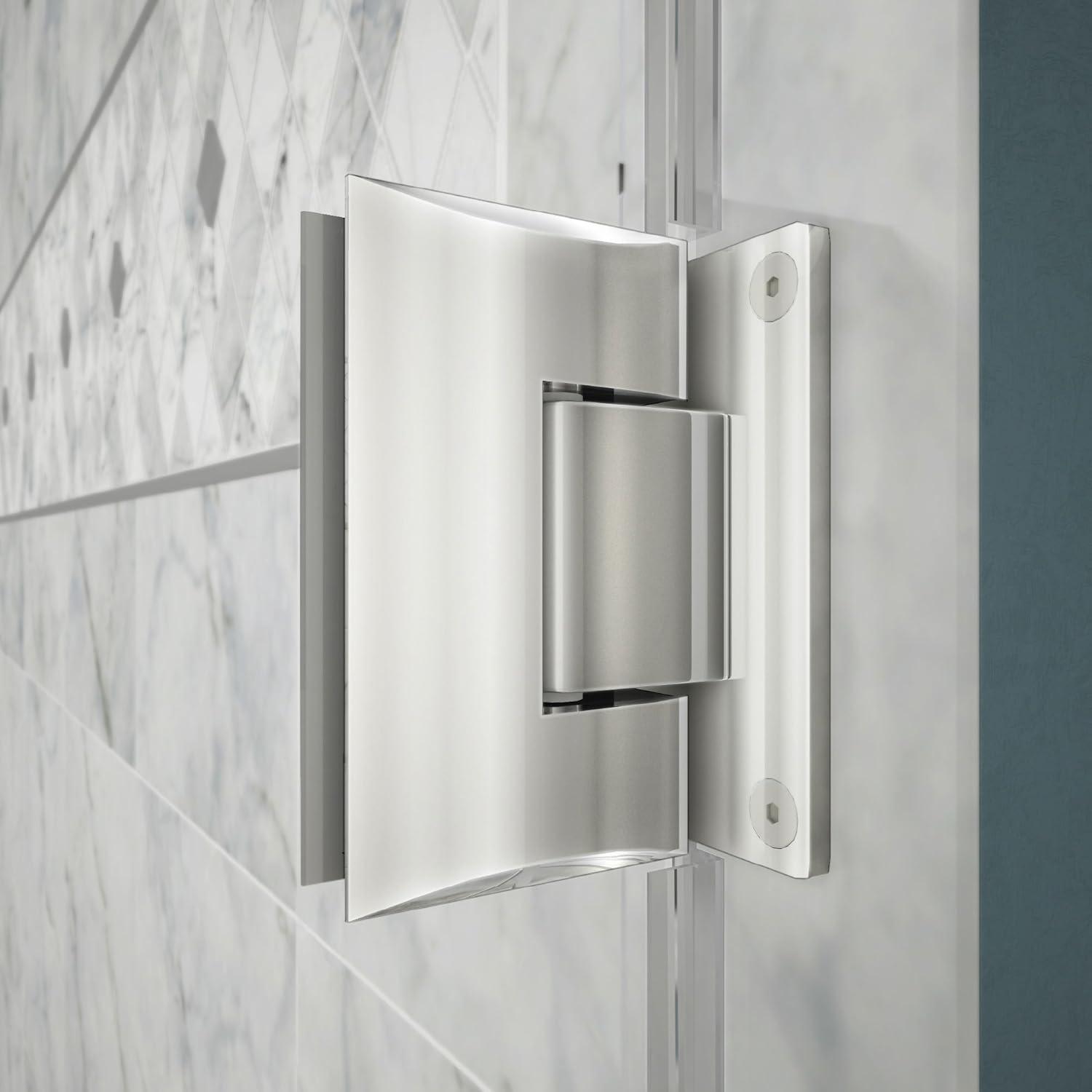 Unidoor Frameless Hinged Shower Door with Glass Shelves