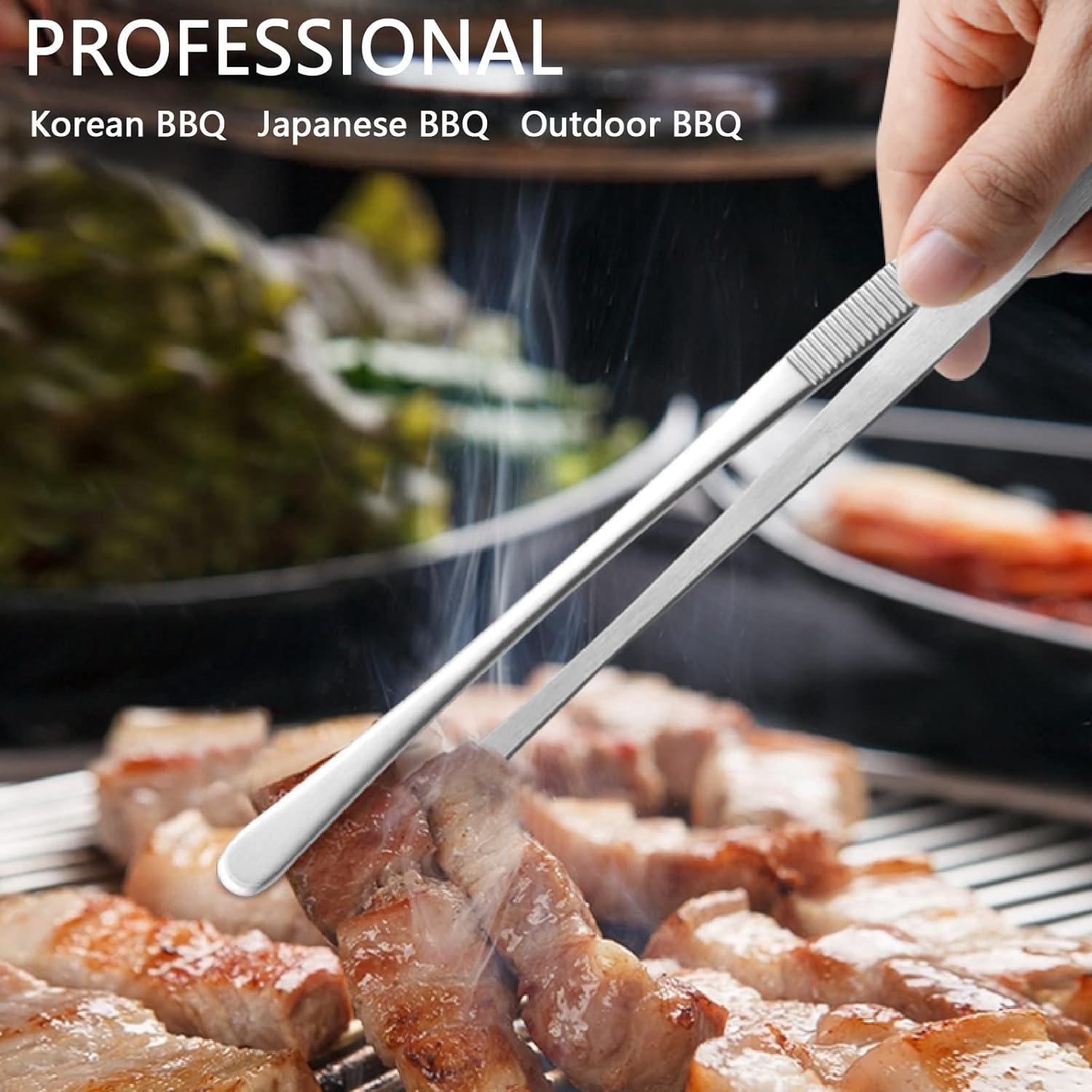 Bentne 12Inch Fine Tweezer Tongs 2pcs Extra Long Stainless Steel Tweezers Tongs for Outdoor BBQ Daily Cooking