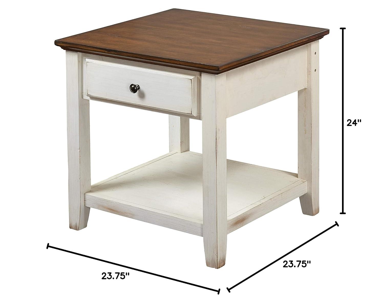 Charleston End Table Off White/Chestnut - Buylateral: Mid-Century Modern Design, Drawer & Fixed Shelf