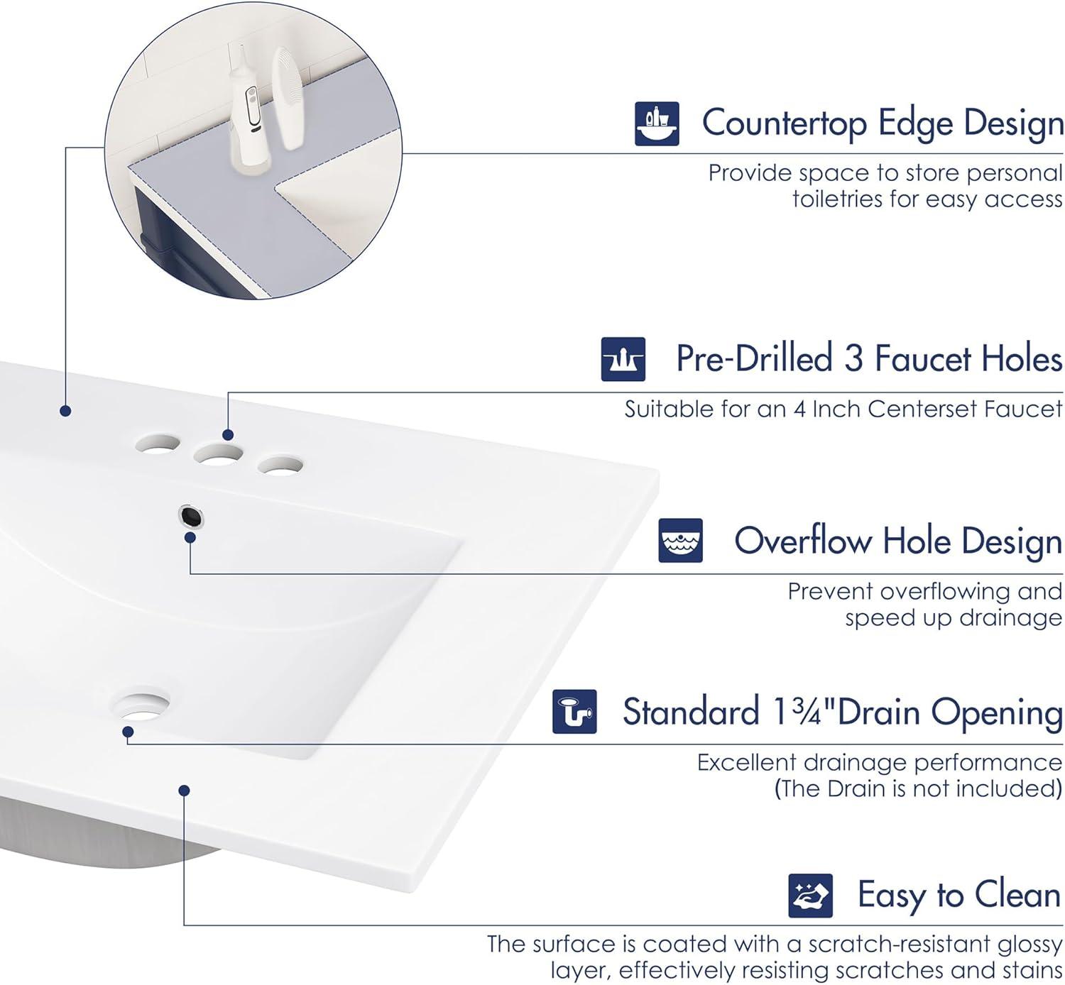 Ceramic 24" Single Bathroom Vanity Top
