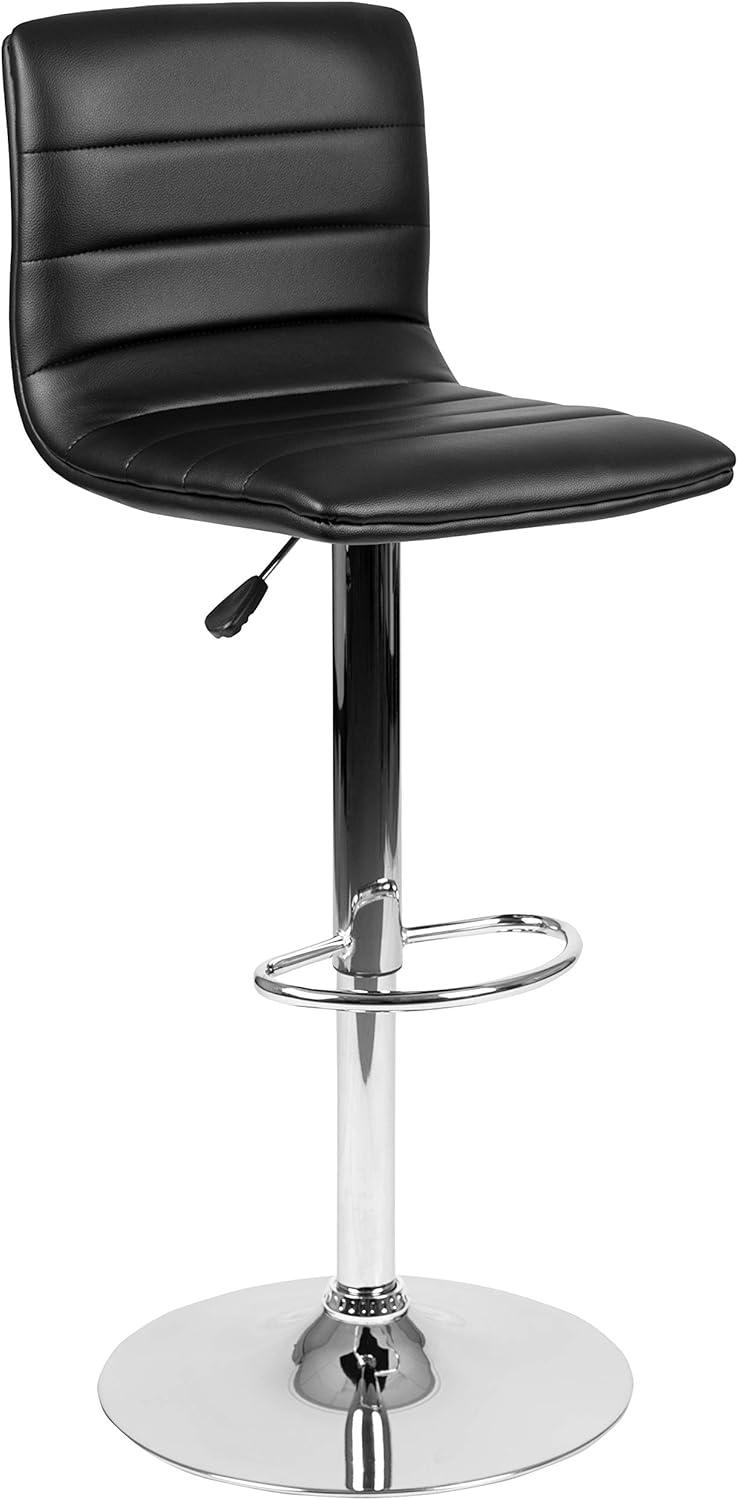 Black Vinyl Adjustable Height Swivel Barstool with Chrome Base