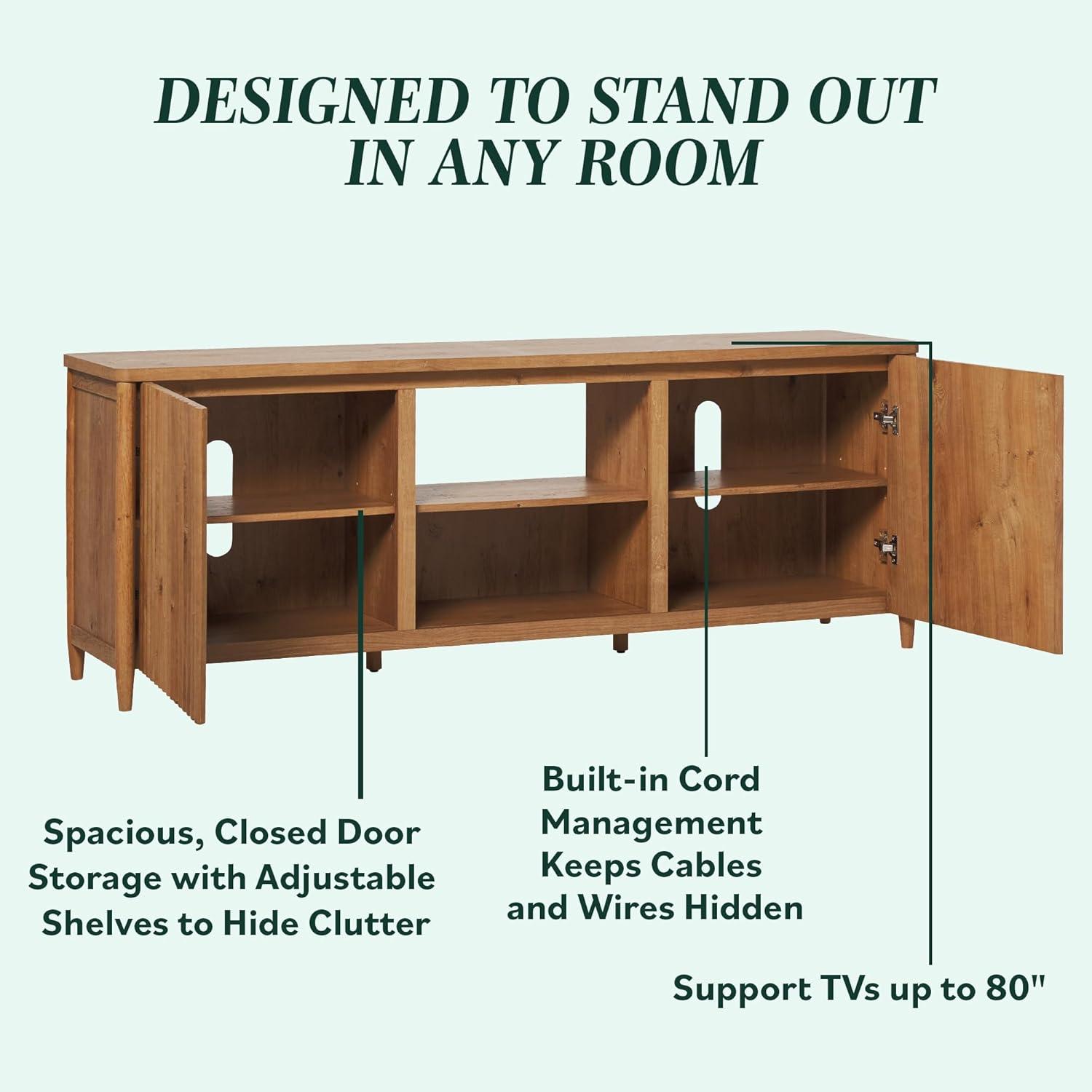 Scandinavian Reeded TV Stand with Open Storage for up to 80" TV  English Oak