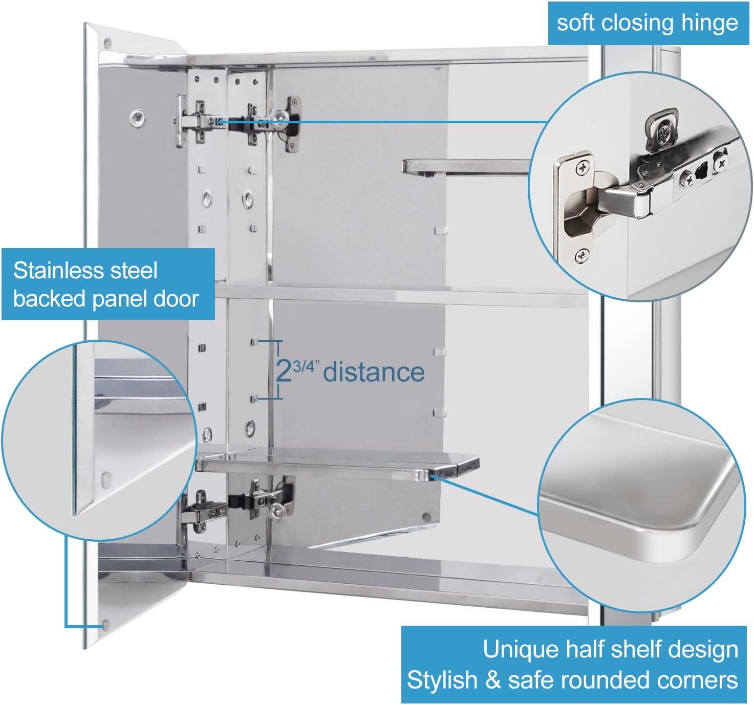 Stainless Steel Medicine Cabinet with Adjustable Shelves and Mirror Doors