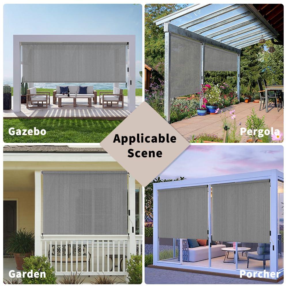 SMONTER Outdoor Sunshade Roller Shade 6'W x 6'H (72" Wx72 H), Exterior Cordless Roll Up Shades Blinds, UV Protection Shade Cloth with Crank Operation for Outside Windows Patio Porch Gazebo, Walnut