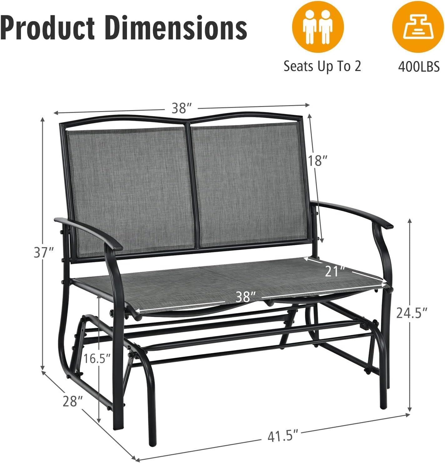 Best Choice Products 2-Person Outdoor Swing Glider, Steel Patio Loveseat, Bench Rocker w/ Armrests - Gray