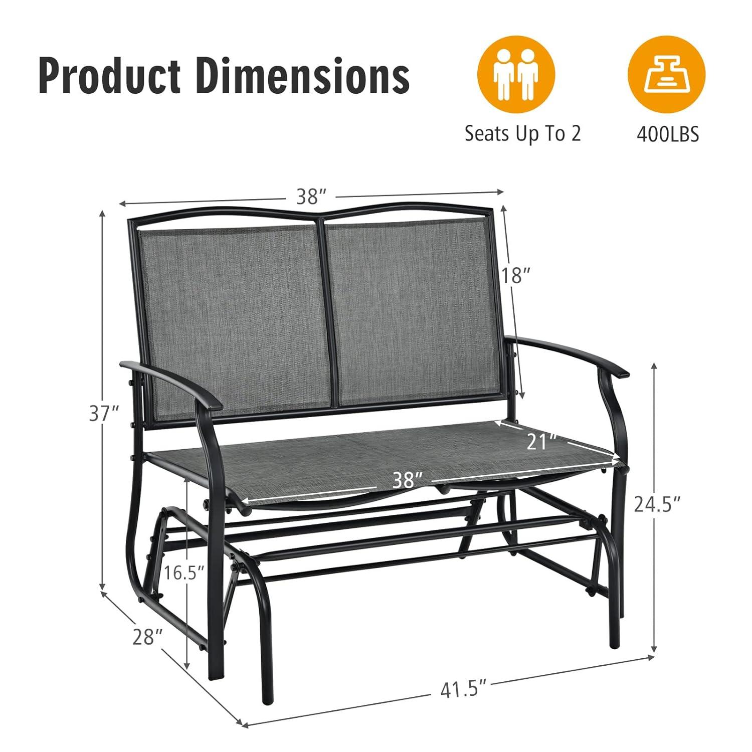 Best Choice Products 2-Person Outdoor Swing Glider, Steel Patio Loveseat, Bench Rocker w/ Armrests - Gray