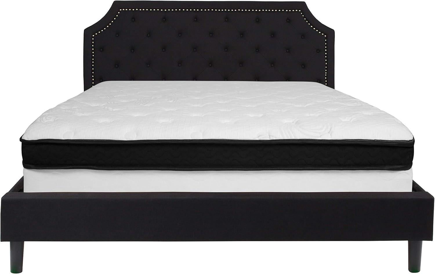 Flash Furniture Brighton King Size Tufted Upholstered Platform Bed in Black Fabric with Memory Foam Mattress