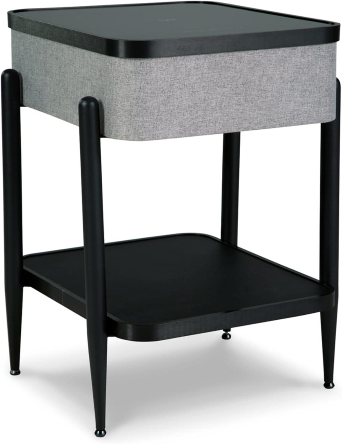 Gray and Black Wood Metal Accent Table with Speaker