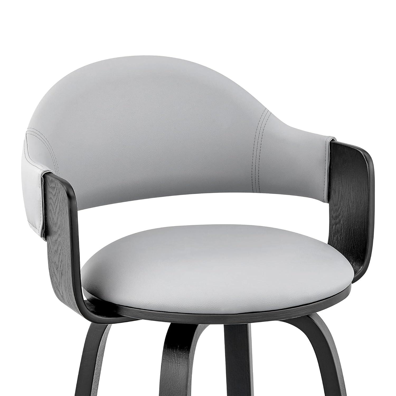 30" Daxton Counter Height Barstool with Gray Faux Leather Seat Black Finish Frame - Armen Living: Swivel, Footrest, Wood Frame
