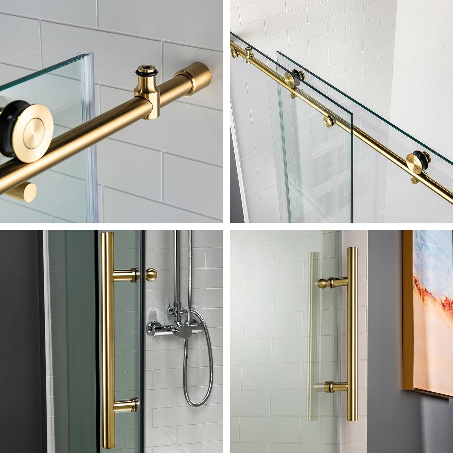 WoodBridge 56"-60" W x 76" H Single Sliding Frameless Shower Door | 3/8" (10mm) Thickened Upgrade Tempered Glass | Stainless Steel Hardware | Safe, Explosion-Resistant, Clear & Stylish, Sturdy & Durable MBSDC6076-BG