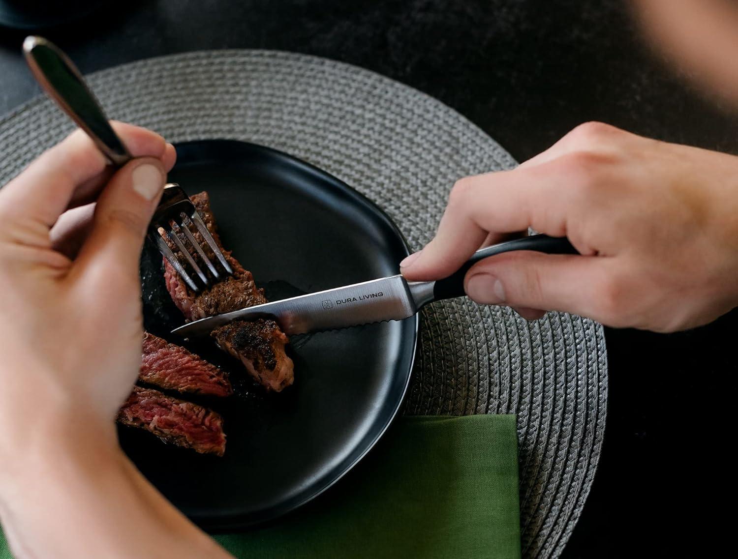 Dura Culina® Elite Series 8 Piece Stainless Steel Steak Knife Set, Black