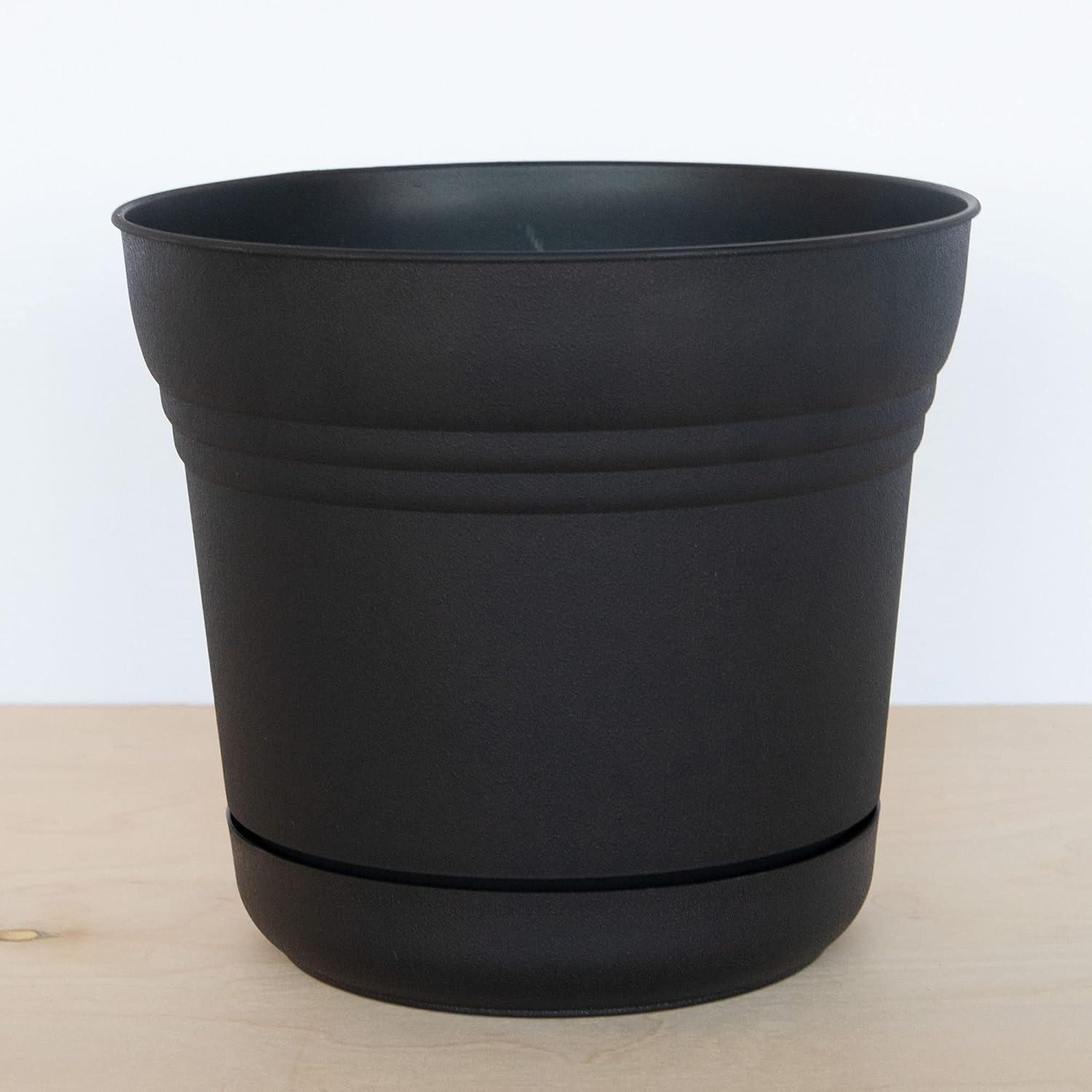 Bloem 14-in Saturn Round Resin Planter with Saucer - Black