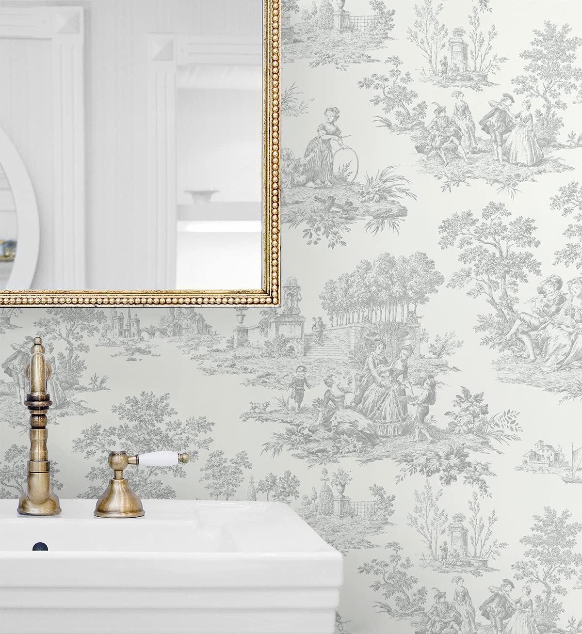 NextWall Argos Gray Chateau Toile Peel and Stick Wallpaper