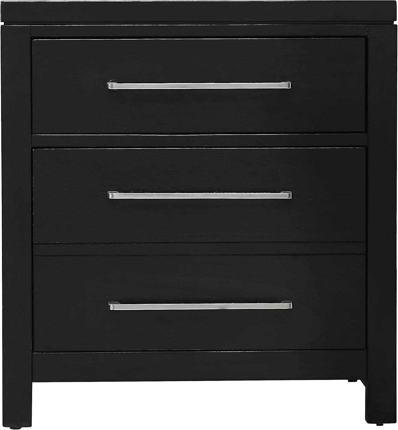 Foxfire Black Modern Nightstand with Nickel Bar Pulls