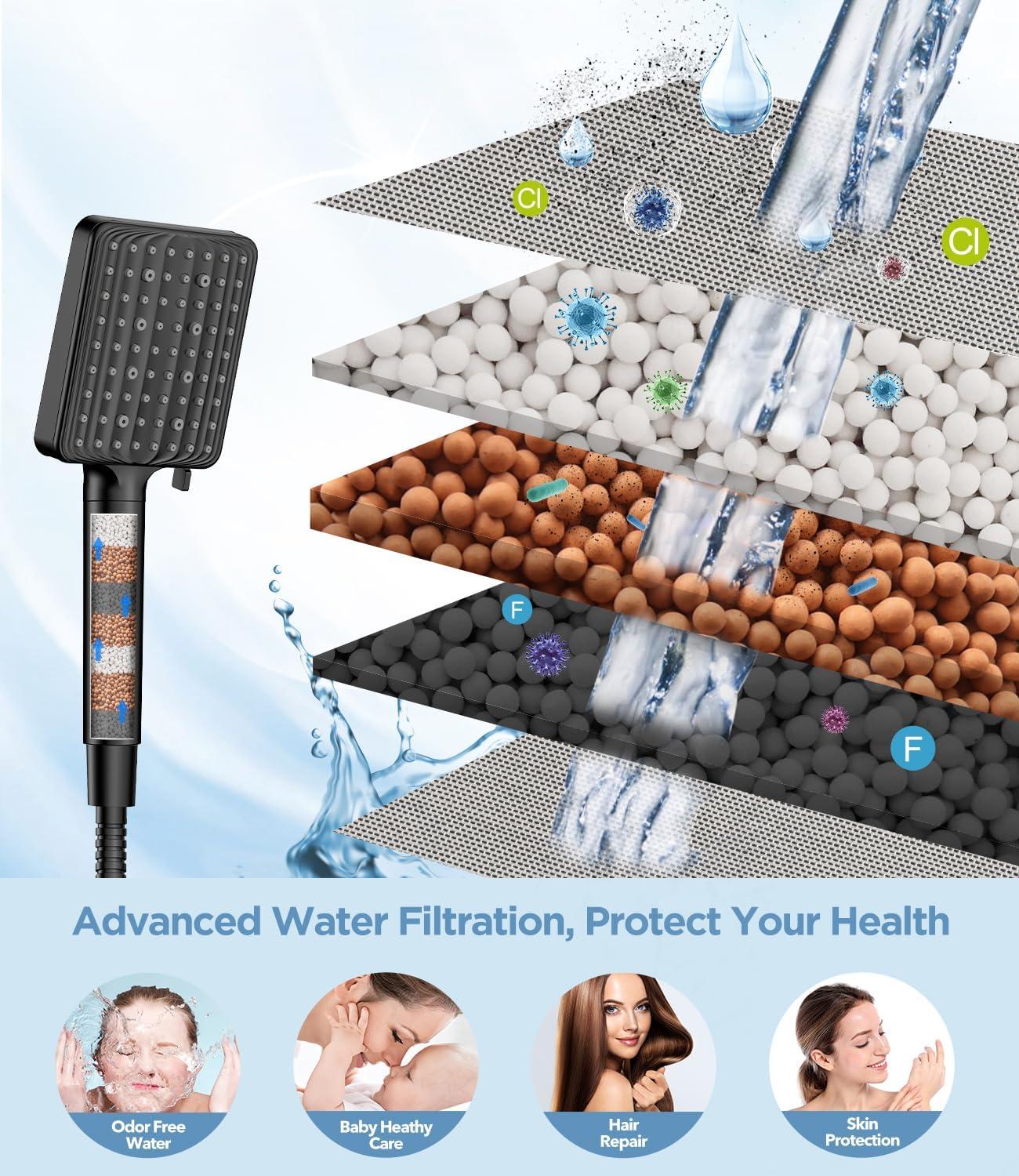 6 Modes High Pressure Handheld Shower Head with Filter Mineral Beads