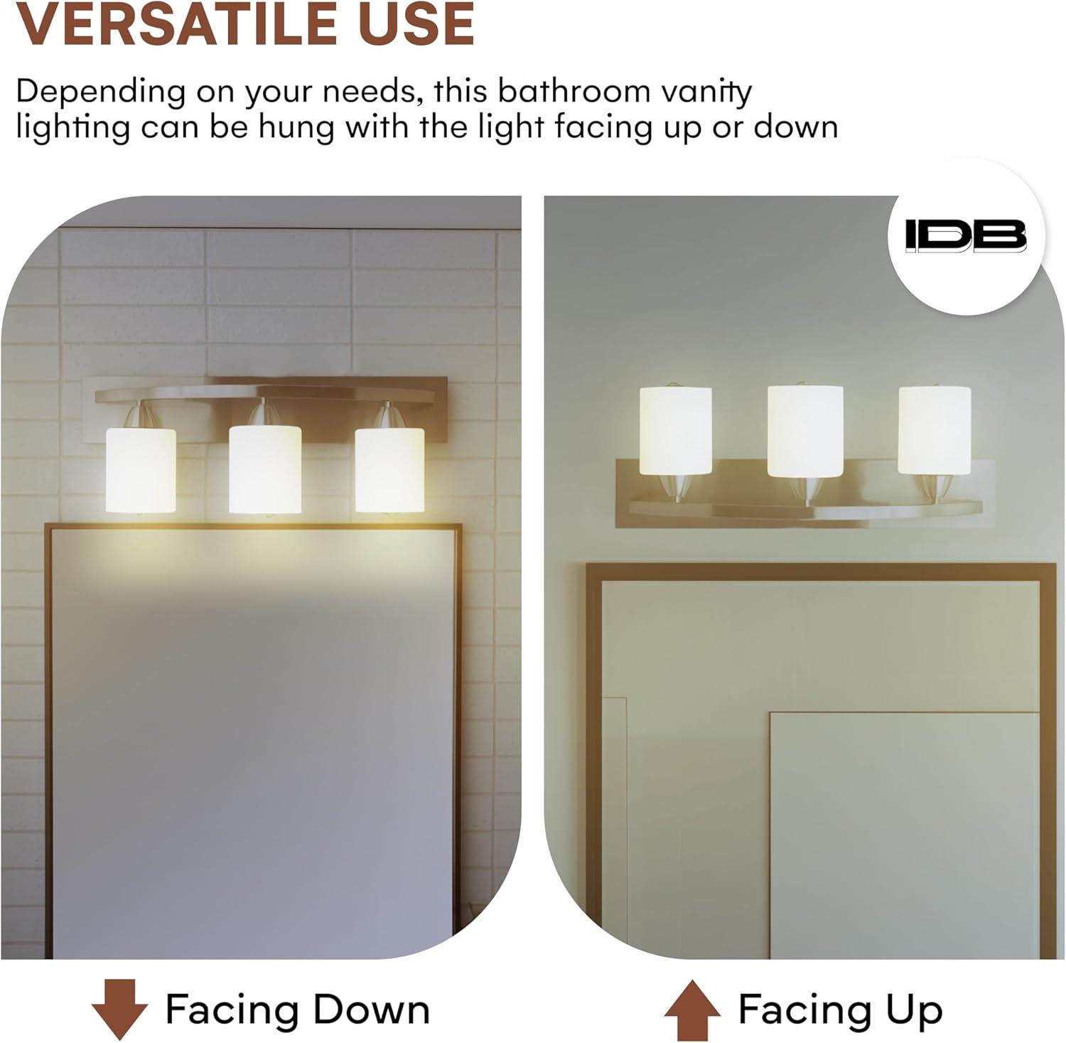 Dorence Bathroom Vanity Light Bar - Modern Glass Shade, Brushed Nickel Finish, 3 Lights, E26 100W LED - Ideal Bathroom Lights Fixtures for Over Mirror and Vanity