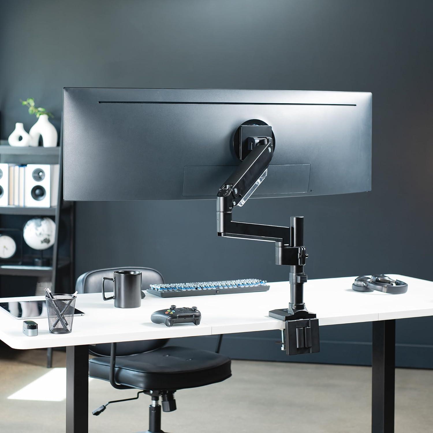 Pneumatic Arm Single Monitor Desk Mount with USB