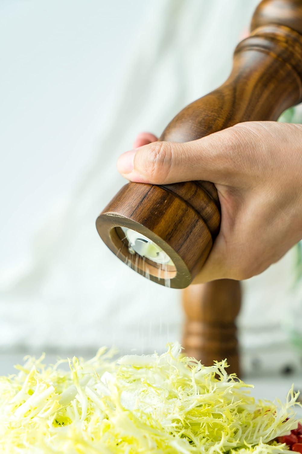 Salt and Pepper Grinder Set, Wood Pepper Mill Set of 2 Manual Salt Pepper Shakers
