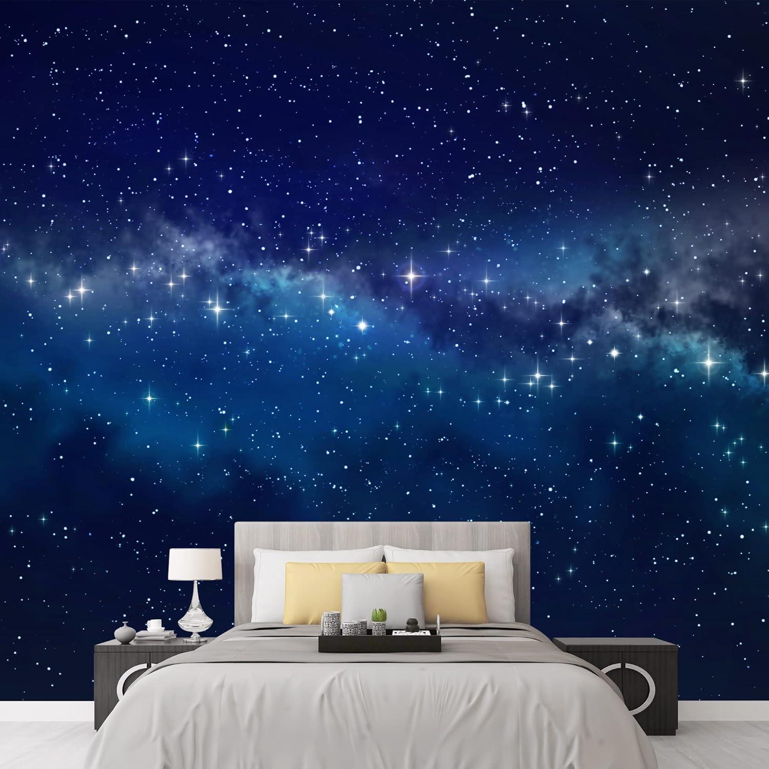 wall26 - Starry Night Sky Deep Outer Space - Removable Wall Mural | Self-Adhesive Large Wallpaper - 66x96 inches