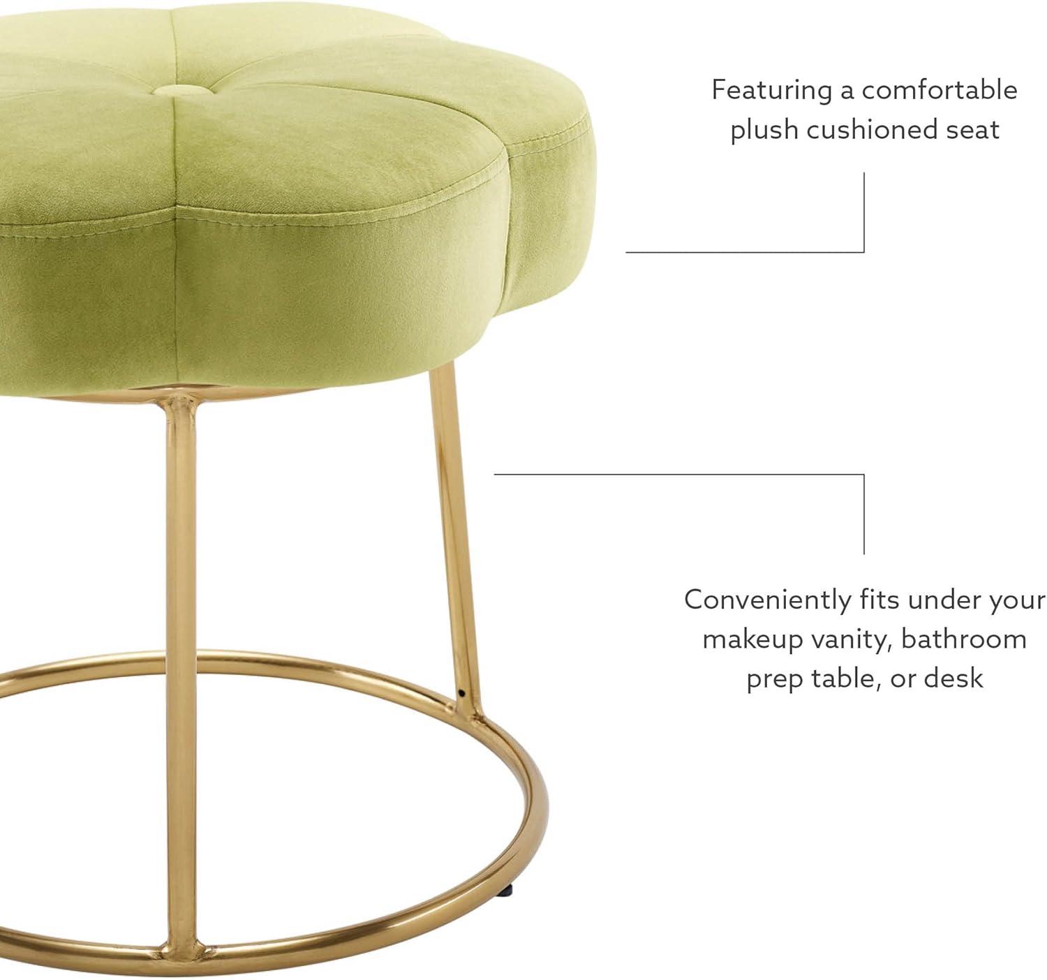 Seraphina Gold Plated Base Light Green Velvet Vanity Stool