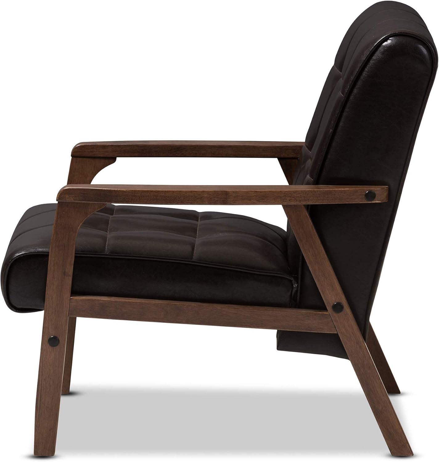 Baxton Studio Mid-Century Masterpieces Club Chair Brown: Upholstered Polyester, Wood Frame, Spot Clean