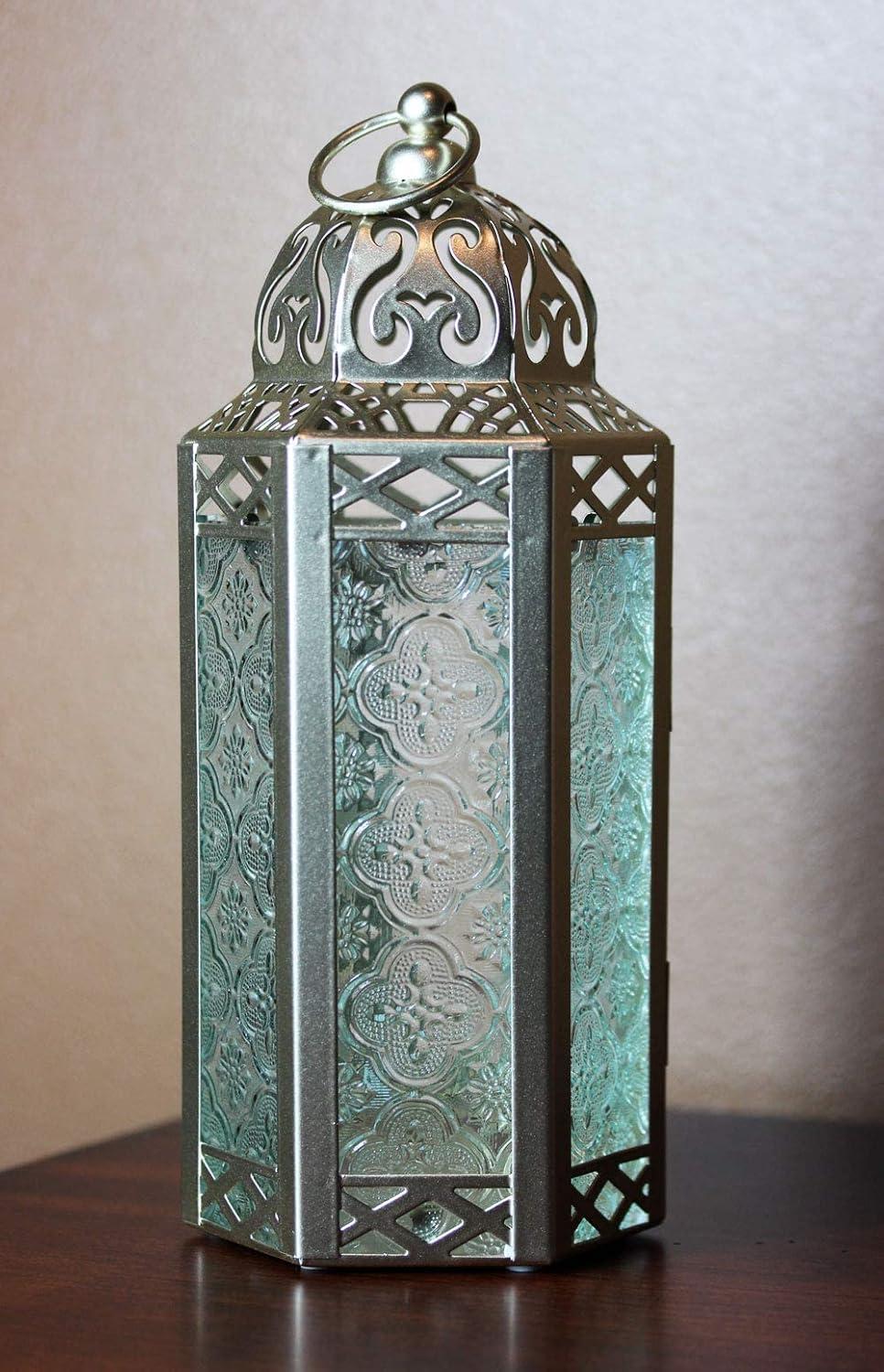 Moroccan Lantern Decorative Candle Holder for Decor, White Gold, Medium