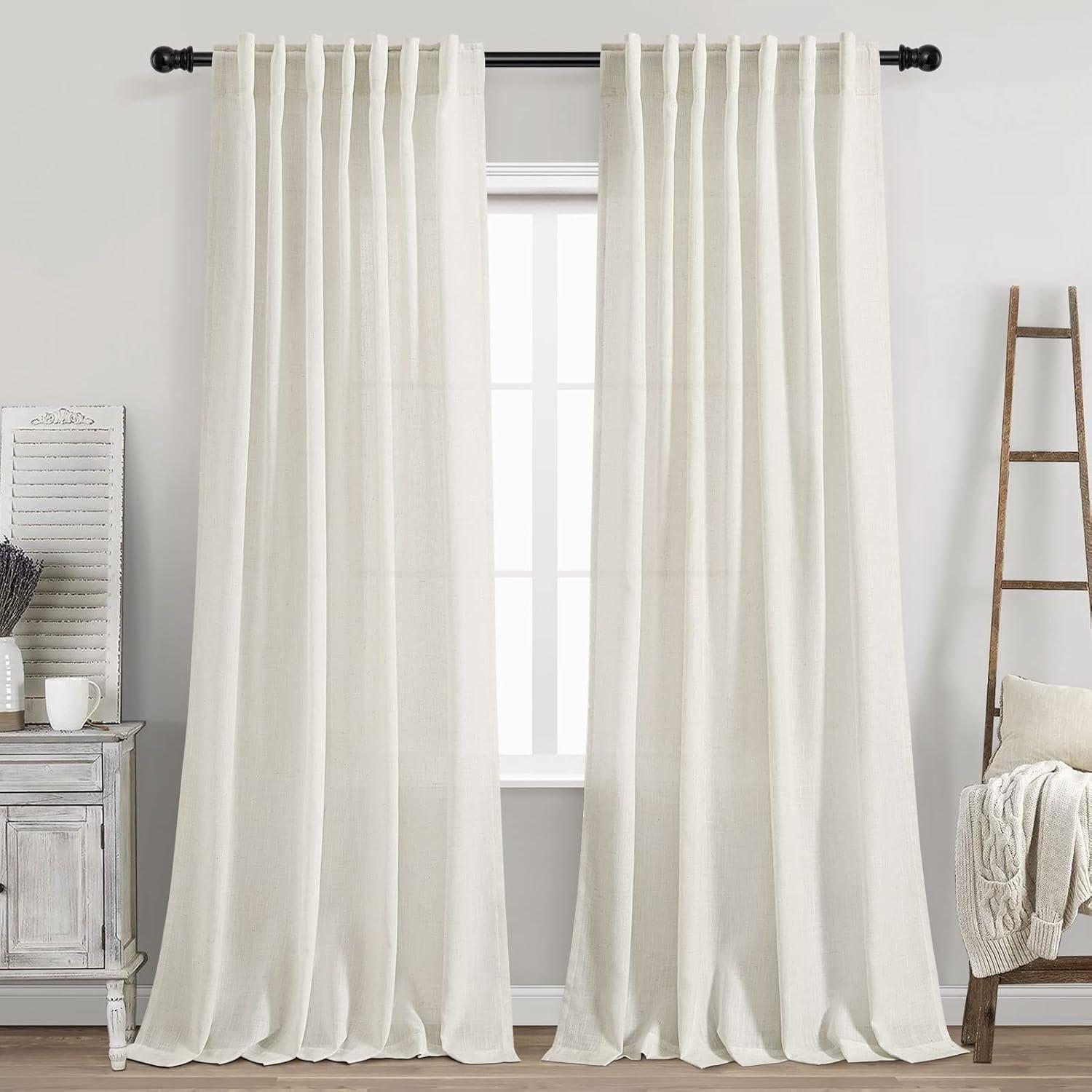 Cream Linen Blend Light-Filtering Pleated Window Panels 90 Inches