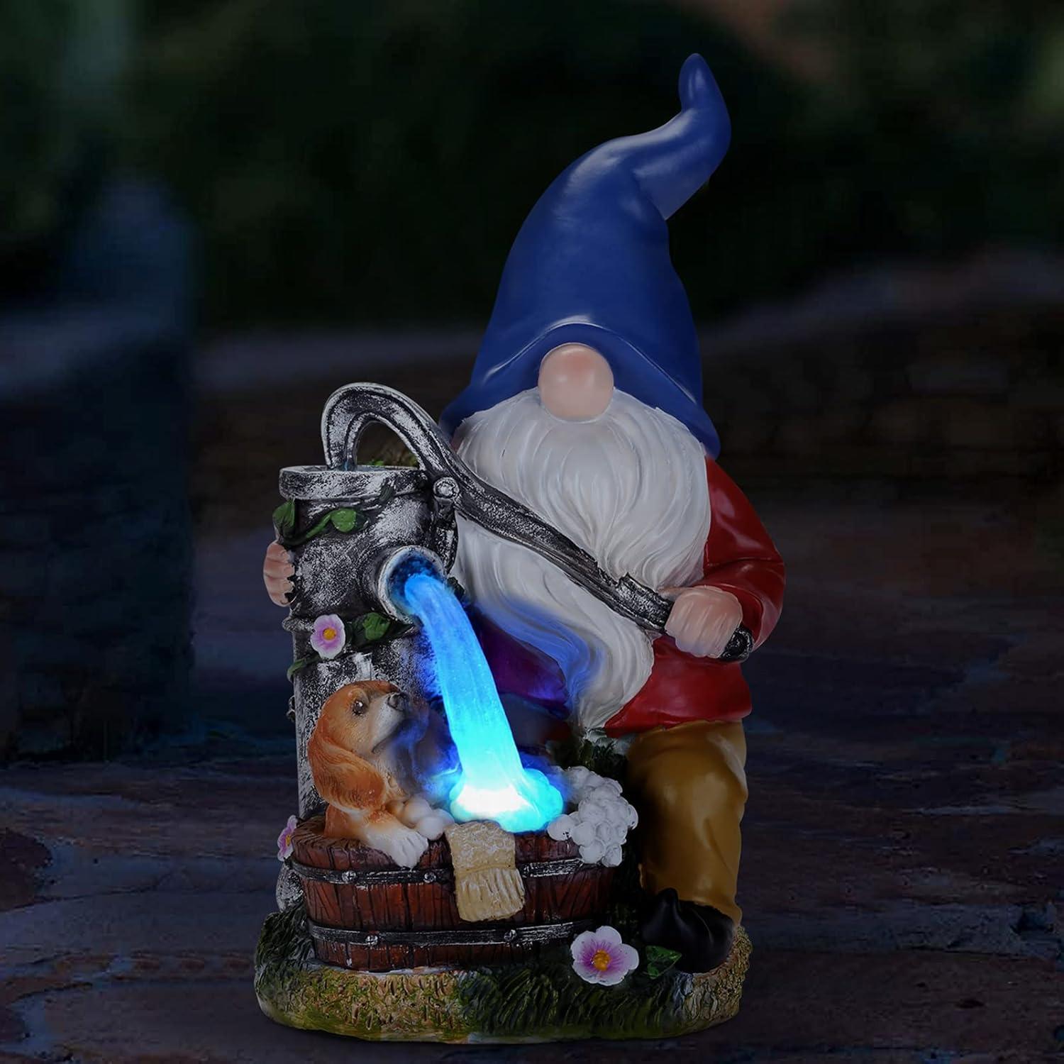 Garden Gnome Statue, Gnome Decoration for Yard with Blue Solar Light, Patio Porch Yard Garden Decor for Outside, Lawn Ornament