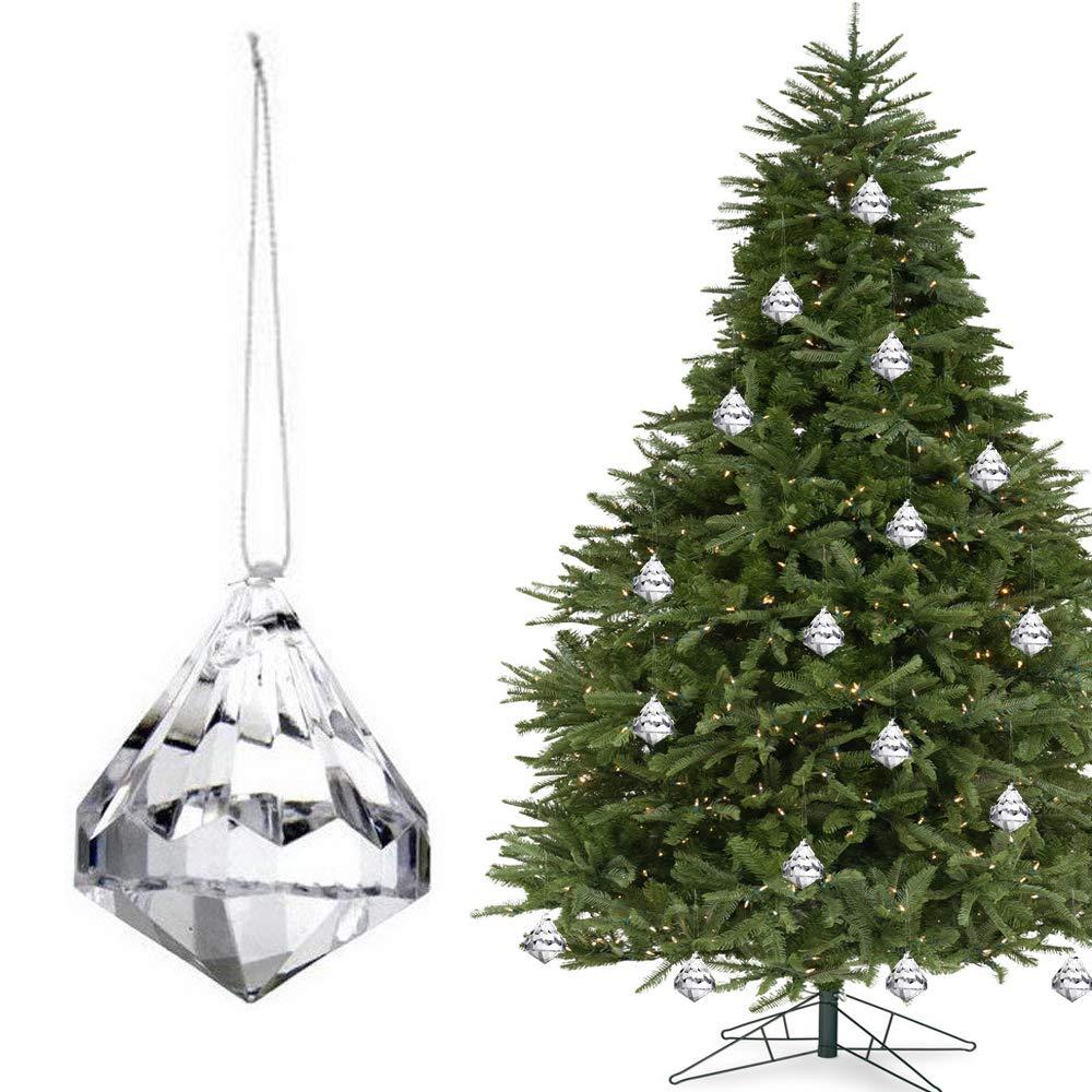 HOHIYA 24pc Crystal Ornaments Christmas Tree Diamond Decorations Balls Clearance Hanging Crystals for Centerpieces Acrylic Gem Beads Taiwan Made Clear Color