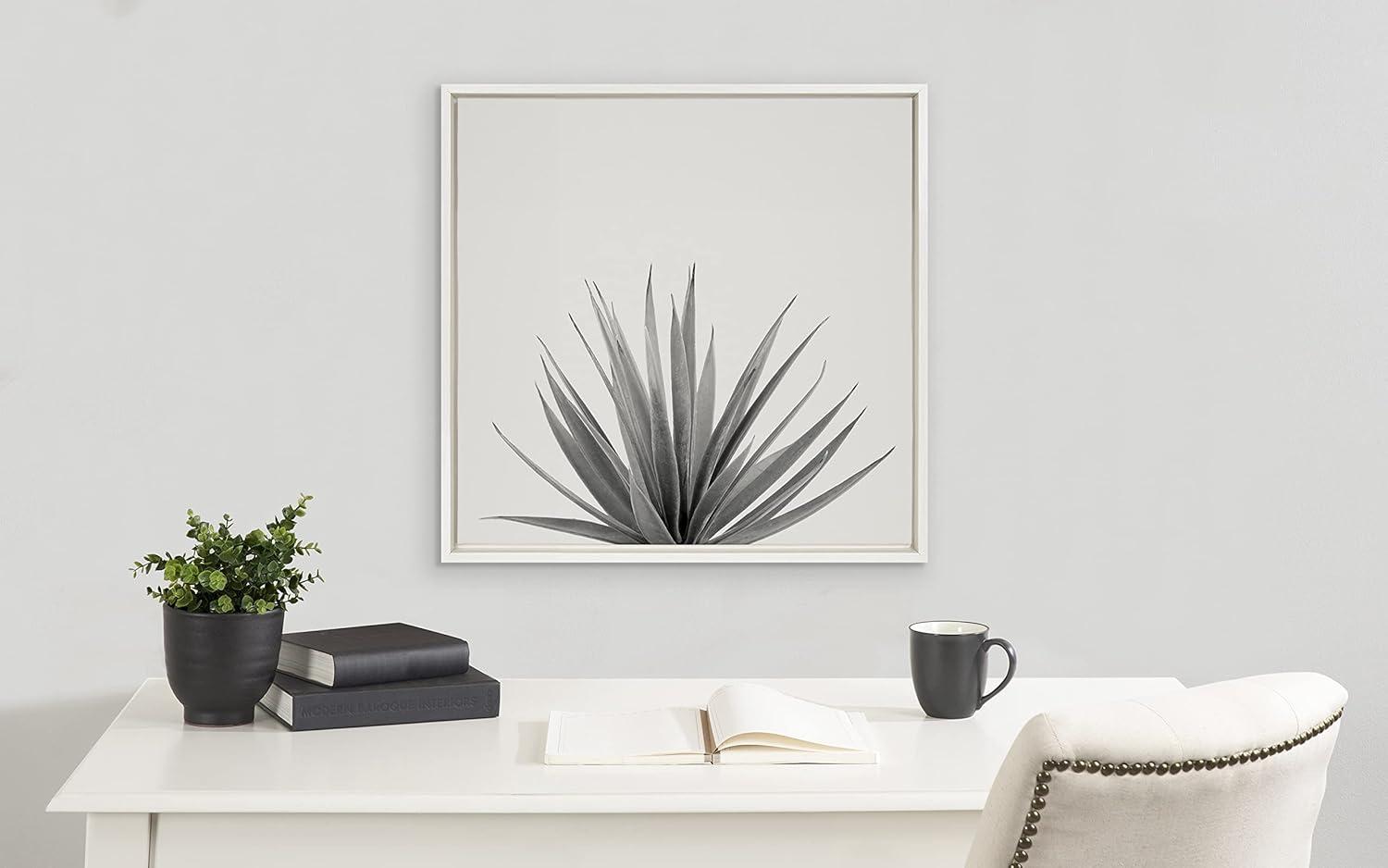 Kate and Laurel Sylvie Haze Agave Succulent Framed Canvas Wall Art by The Creative Bunch Studio, 22x22 White, Decorative Succulent Art for Wall