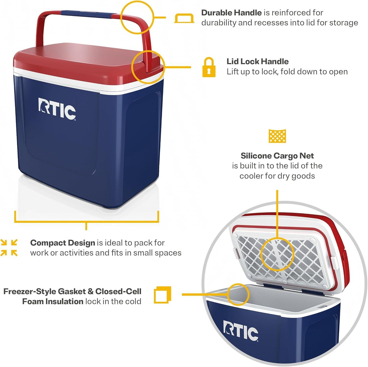 RTIC Road Trip Personal Cooler, 8 QT, 12 Can Hard-Sided Ice Chest Cooler, Patriot