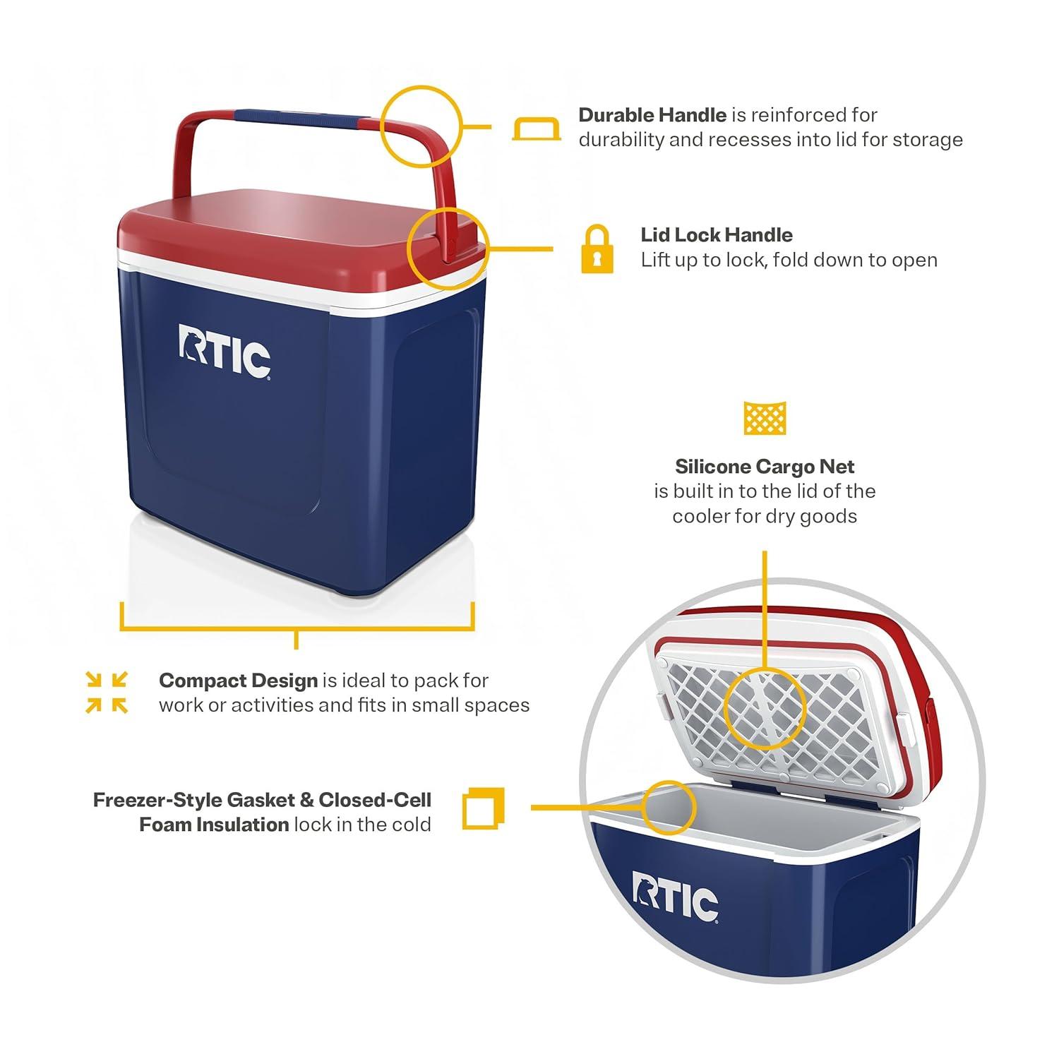 RTIC Road Trip Personal Cooler, 8 QT, 12 Can Hard-Sided Ice Chest Cooler, Patriot