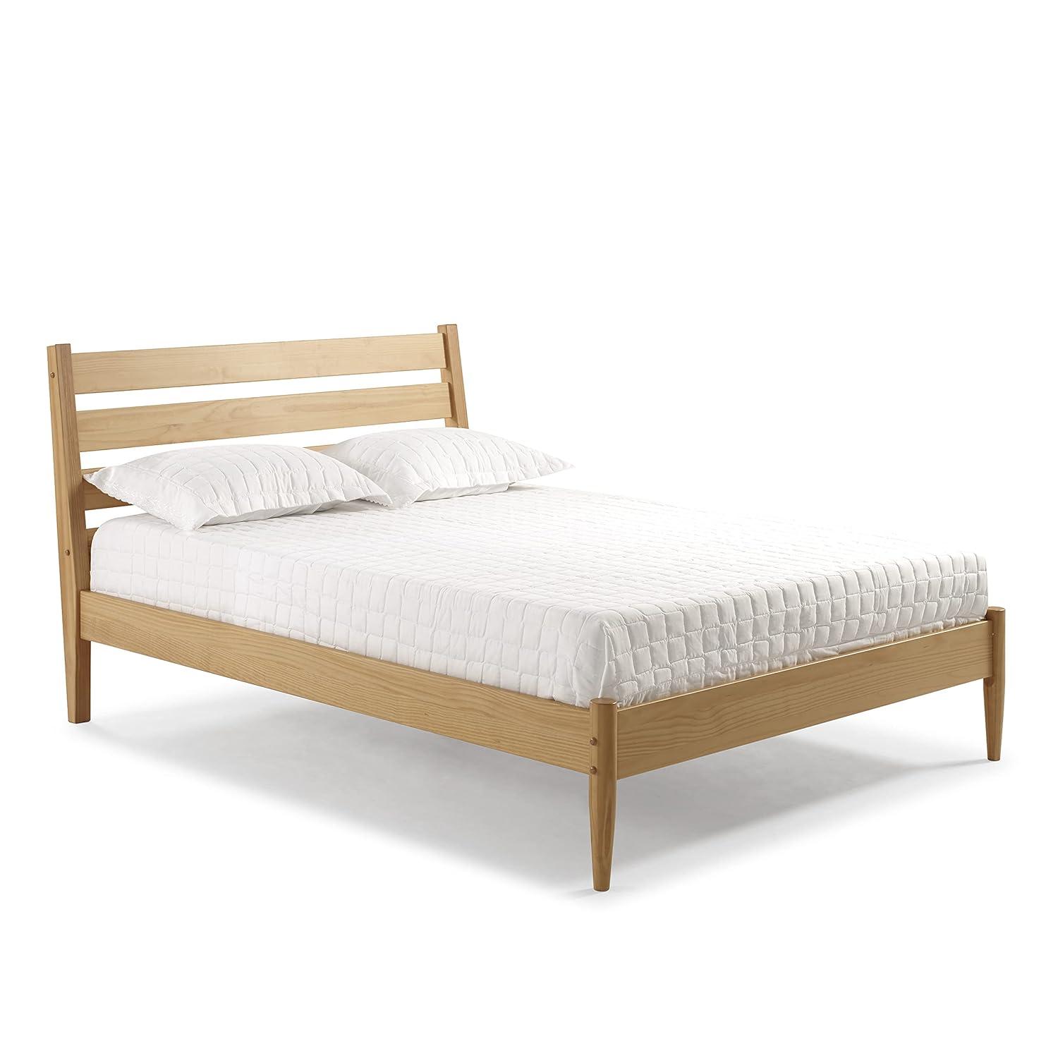 Camaflexi Mid-Century Solid Wood Queen Platform Bed in Scandinavian Oak 100% Solid Wood