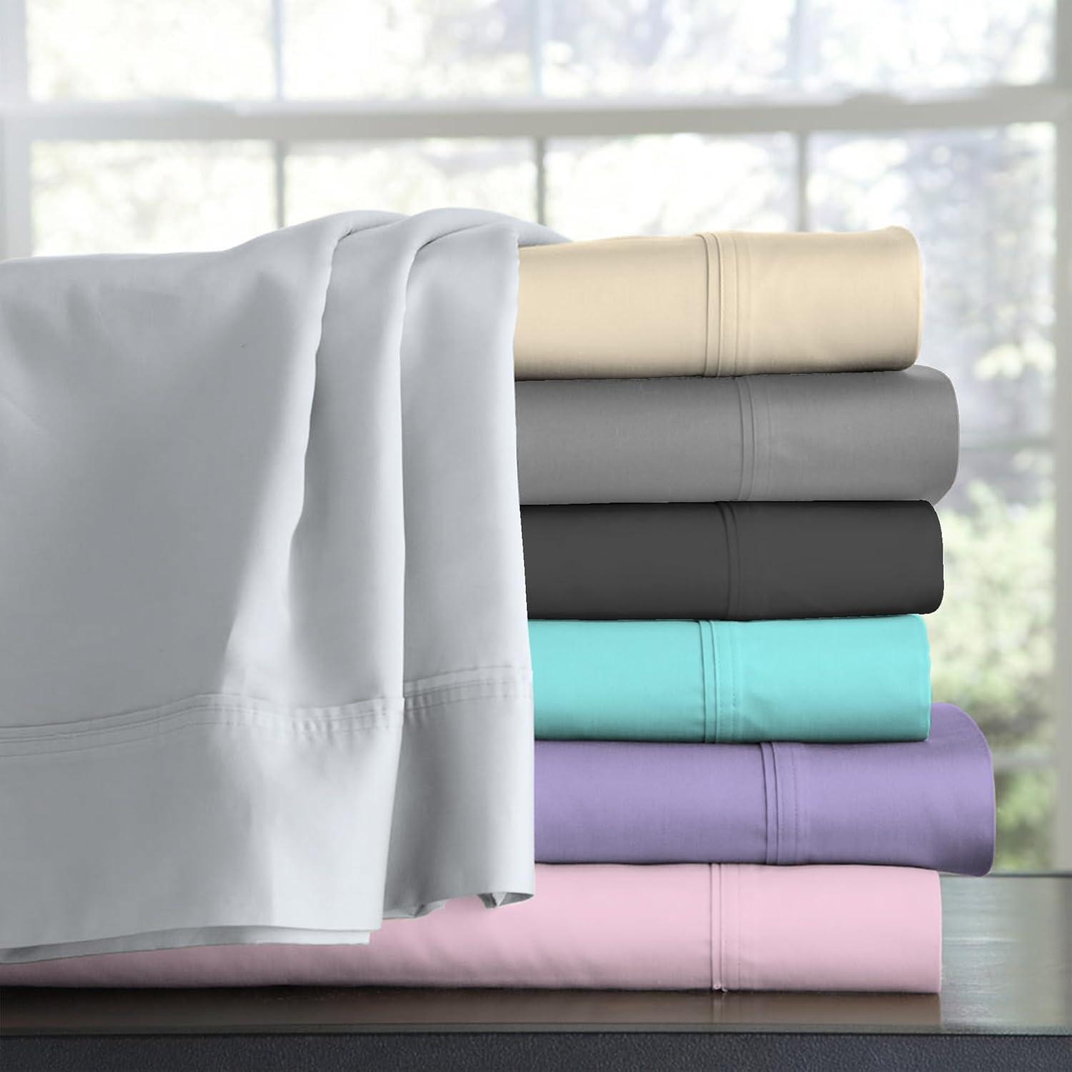 Purity Home Twin 300 Thread Count Organic Cotton Brushed Percale Sheet Set Aqua: GOTS Certified, Deep Pocket, OEKO-TEX Standard