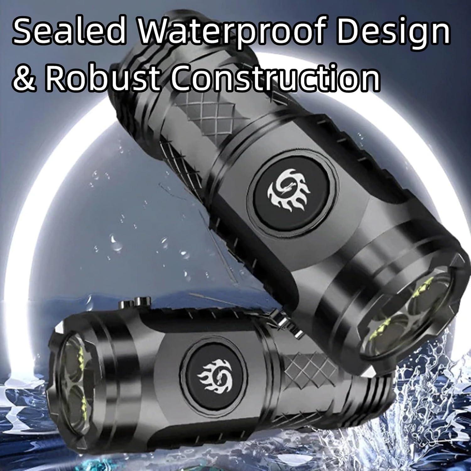 Hanzidakd Mini Torch with Three-Eyed Monster, LED Torch Extremely Bright, Rechargeable Torches with 5 Light Modes, Waterproof Mini Torch for Camping Outdoor (Silver)
