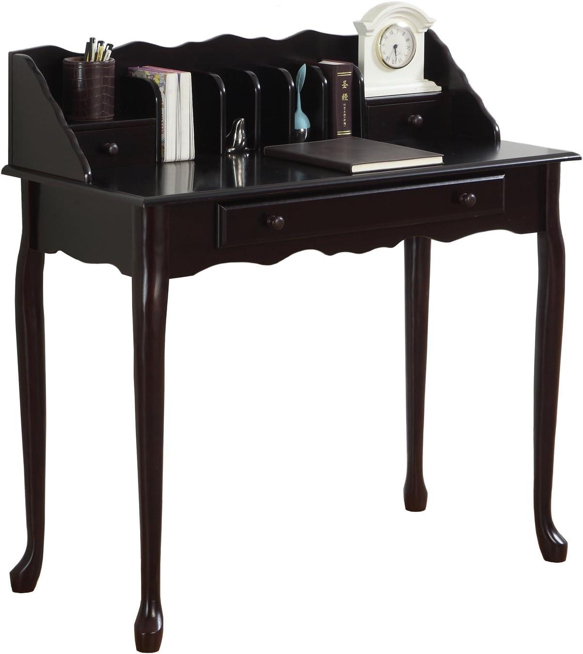 Contemporary Dark Cherry Wood Desk with Hutch and Drawers