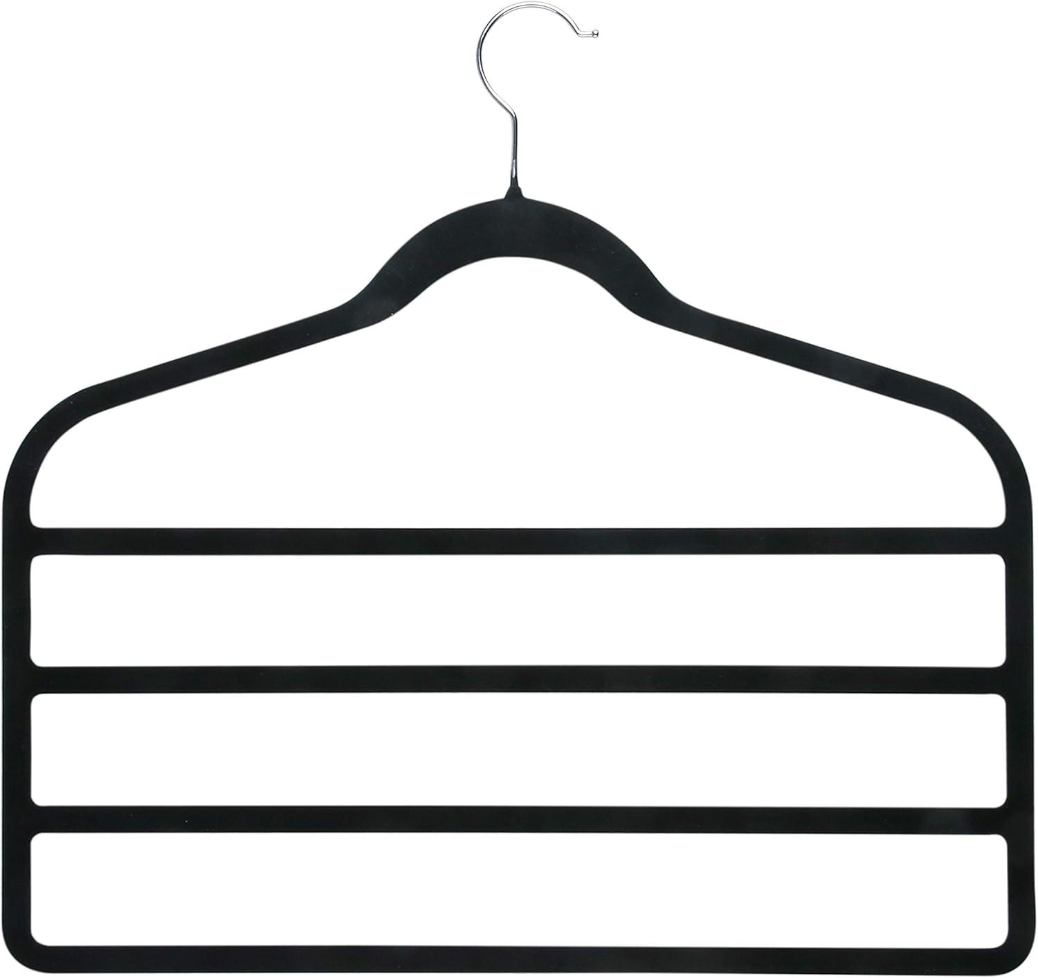 Honey-Can-Do 4-Tier Non-Slip Velvet Pants Hangers, Black, 4 Pack