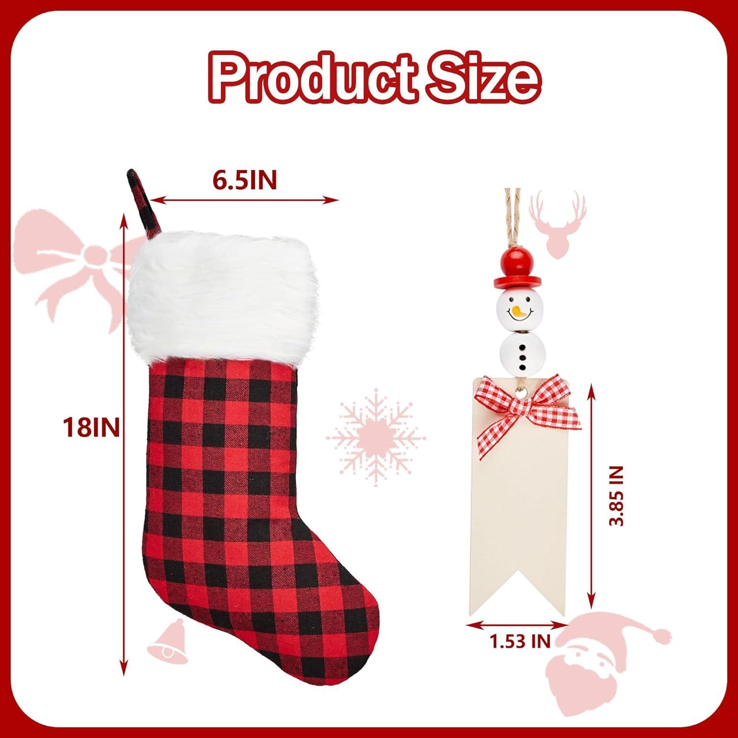 Chirstmas Stockings 3 Pack 18 Inch, Large Buffalo Plaid Xmas Stockings with Faux Fur Cuff, Country Rustic Holiday Indoor Decorations for Family