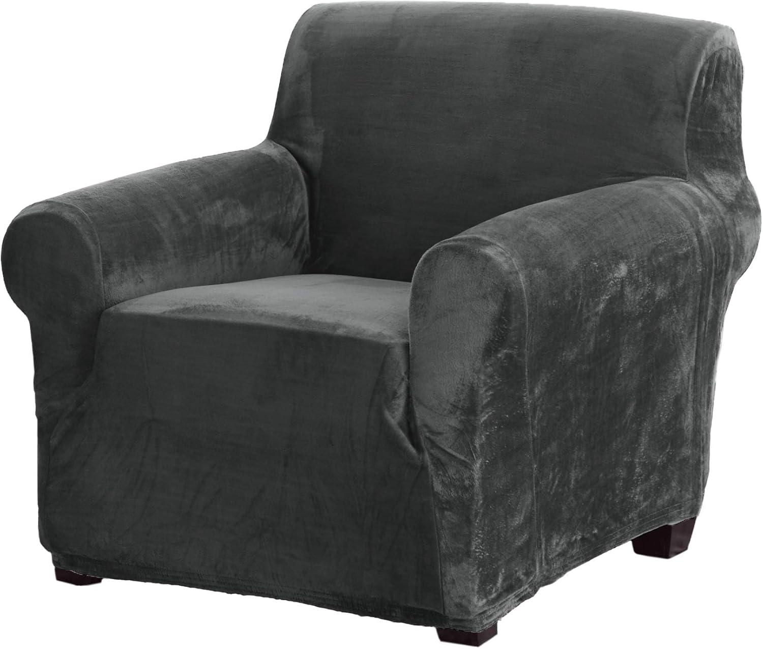 Wild Dove Grey Velvet Plush Stretch Recliner Slipcover