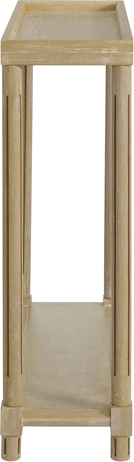 Harrison Distressed Oak Narrow Side Tables with Shelf, Set of 2