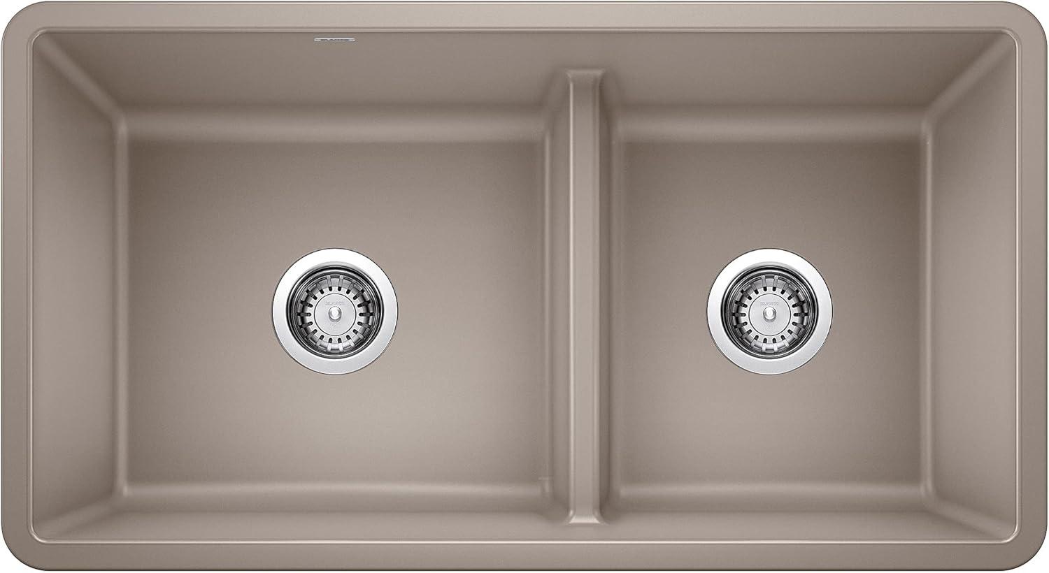 Precis SILGRANIT 33" L x 18" W Reversible Double Bowl Undermount Kitchen Sink with Low Divide