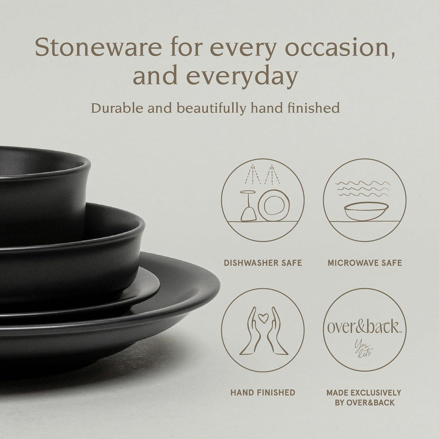 over&back Rimmed 16-Piece Semi Hand-Finished Stoneware Dinnerware Set, Service for 4