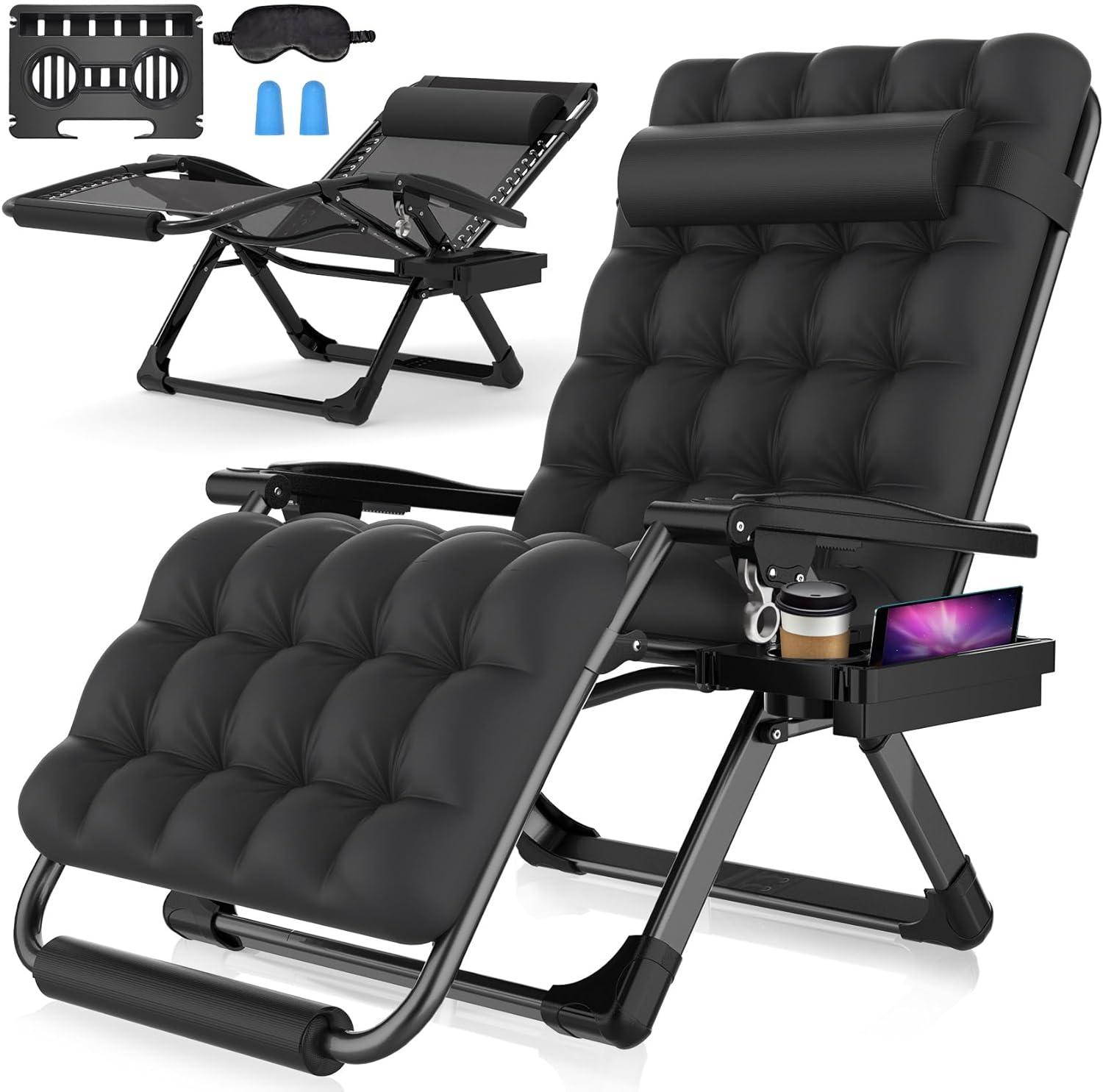 ZENPETIO Oversized Zero Gravity Chair,33In XXL Lounge Chair w/Removable Cushion&Headrest, Reclining Camping Chair w/Upgraded Lock and Footrest, Reclining Patio Chairs Recliner for Indoor Outdoor