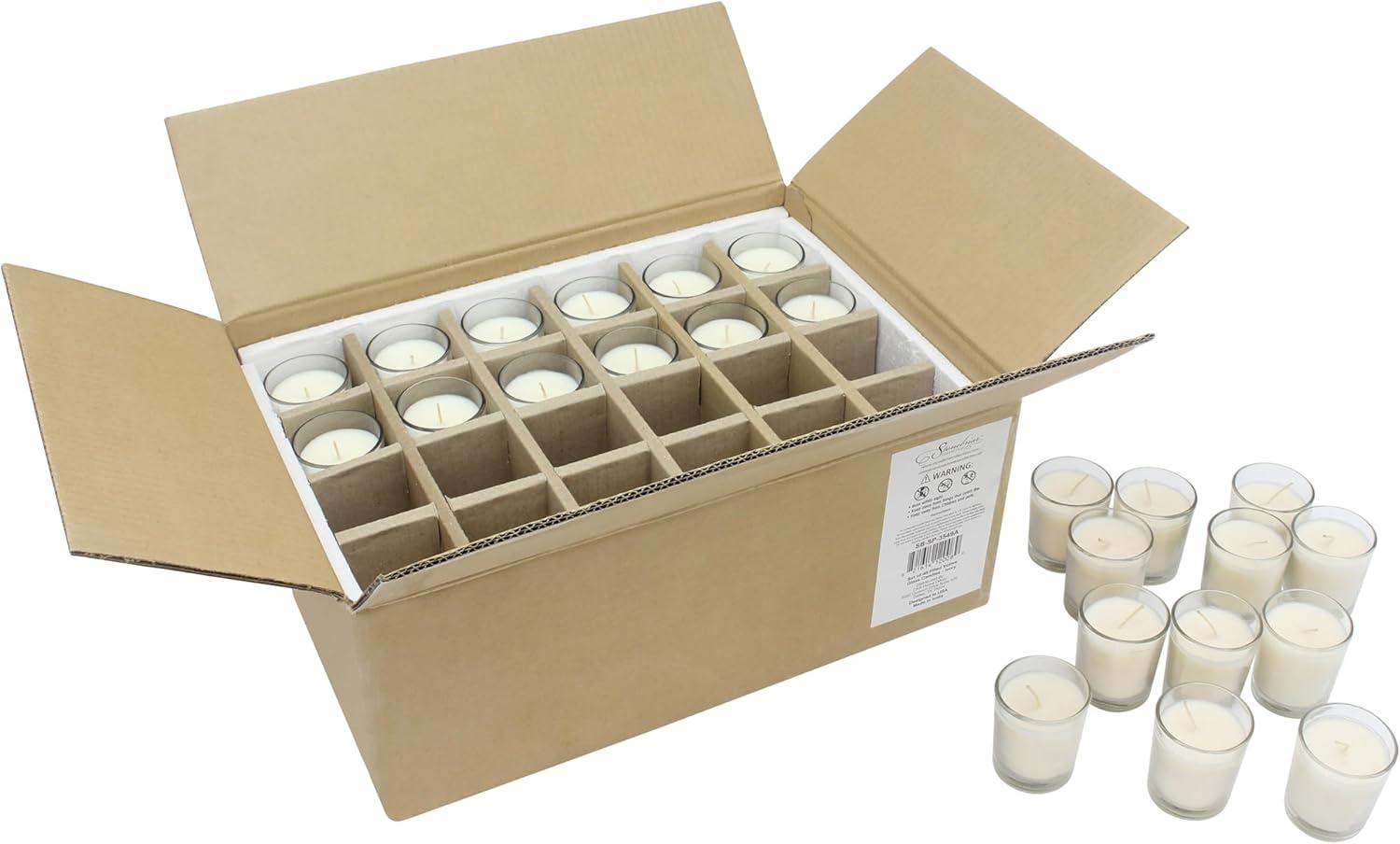 48pk Unscented Long Burning Clear Glass Wax Candles Ivory - Stonebriar Collection: Traditional Style, 15hr Burn Time