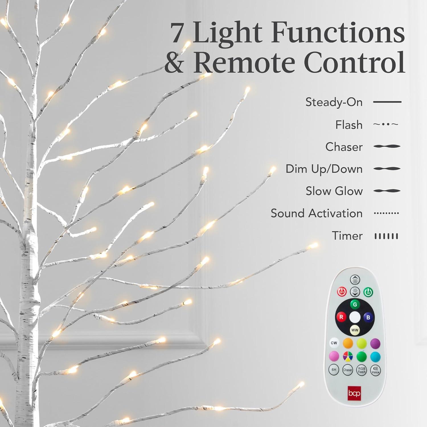 Best Choice Products Set of 3 Lighted Twig Birch Trees, 4ft, 6ft, 8ft w/ 300 LEDs, Warm White, Multicolor Lights - White